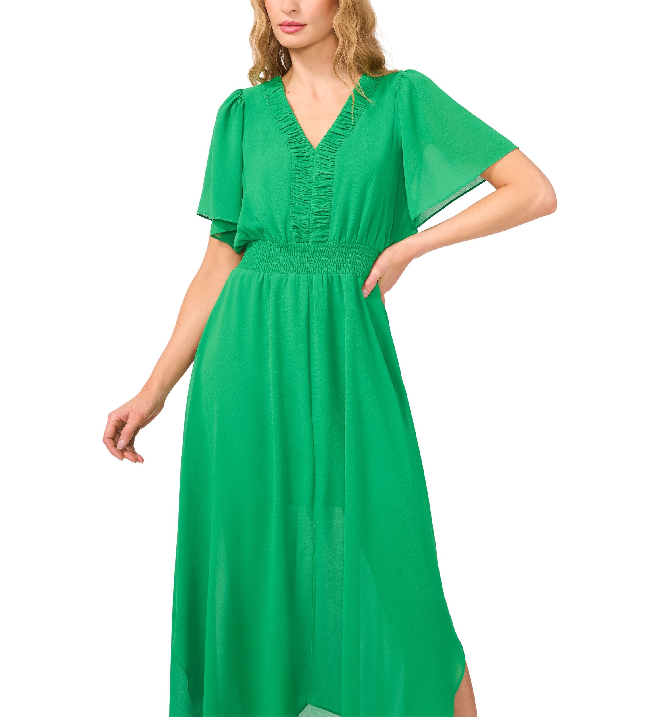 Flutter Sleeve V-Neck Tiered Midi Dress 
