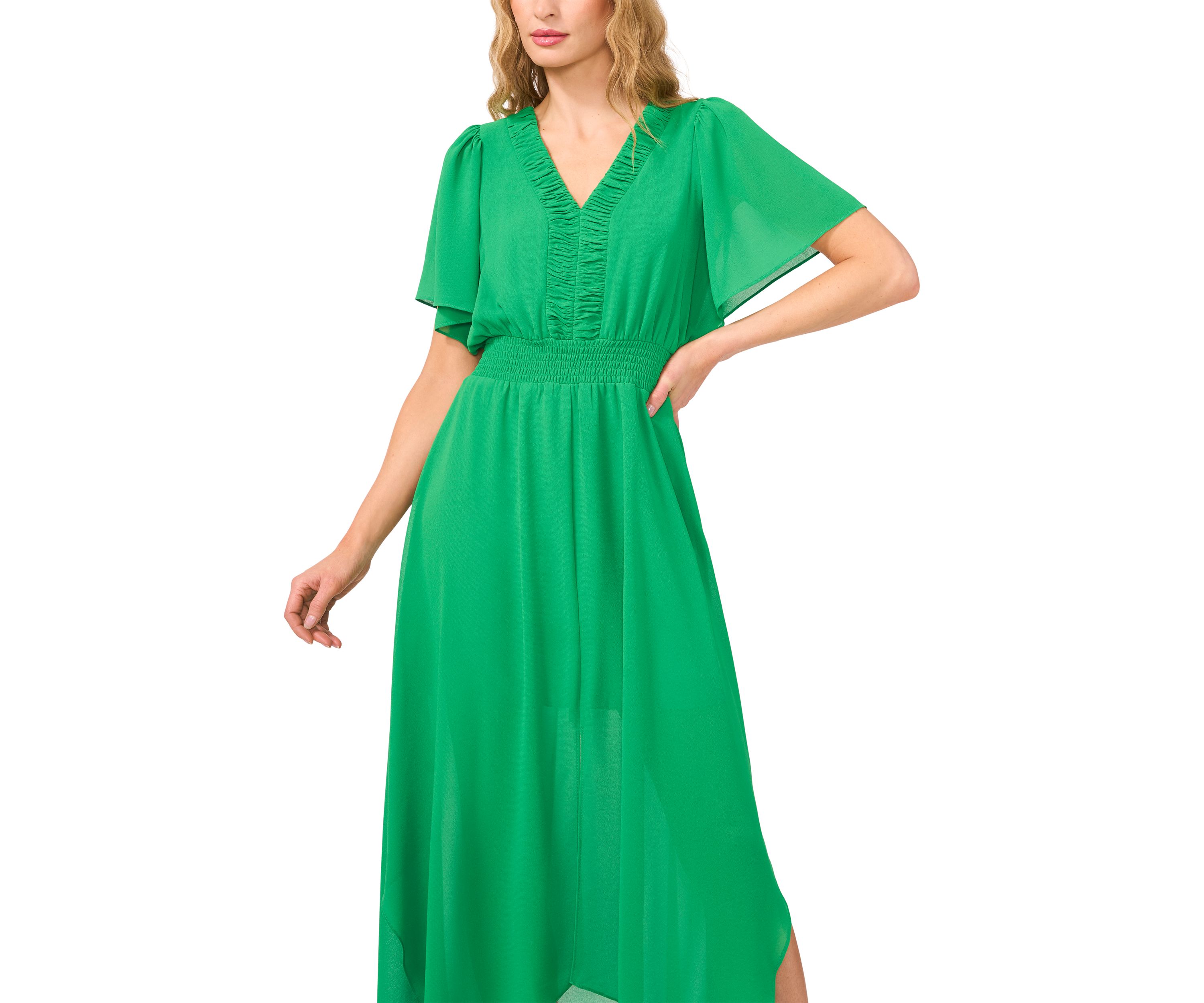 Flutter Sleeve V-Neck Tiered Midi Dress 