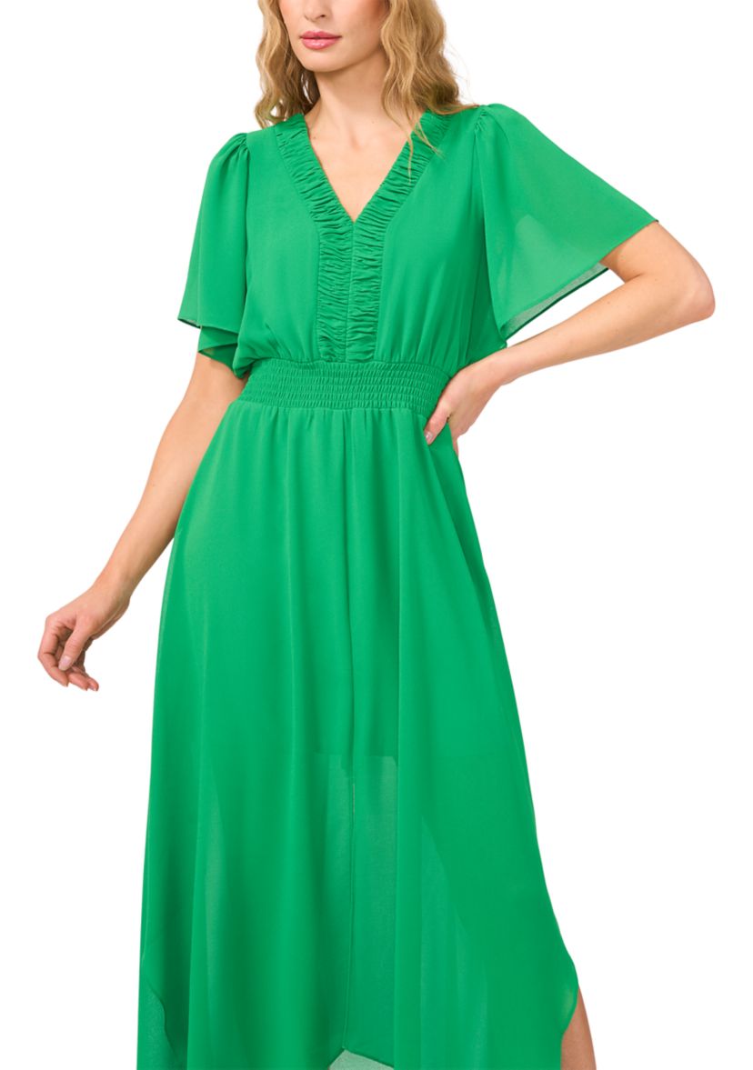 Flutter Sleeve V-Neck Tiered Midi Dress 
