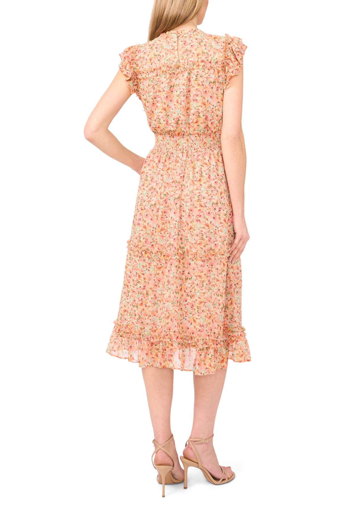 Womens Flutter Sleeve Floral Midi Dress