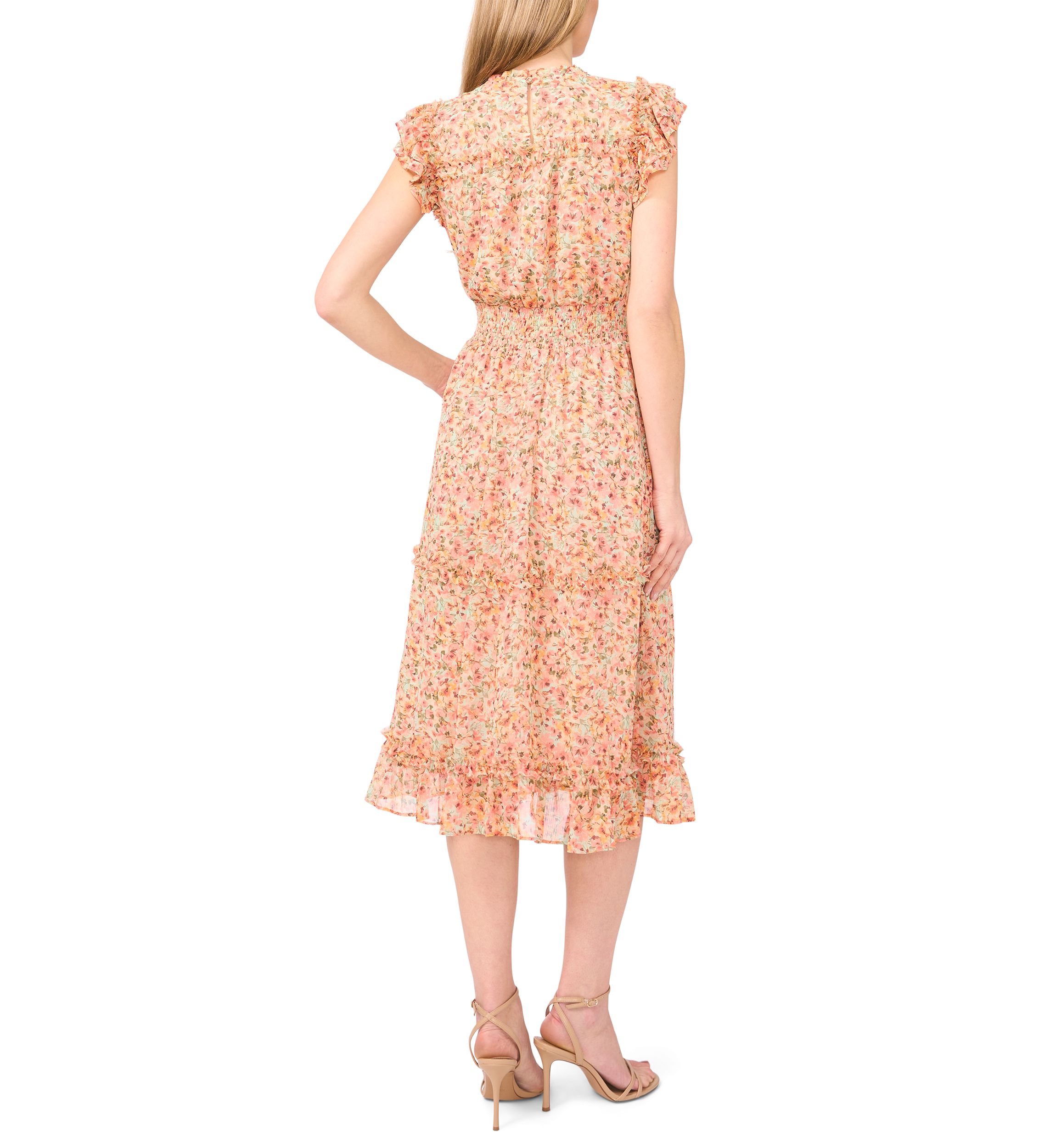 Womens Flutter Sleeve Floral Midi Dress