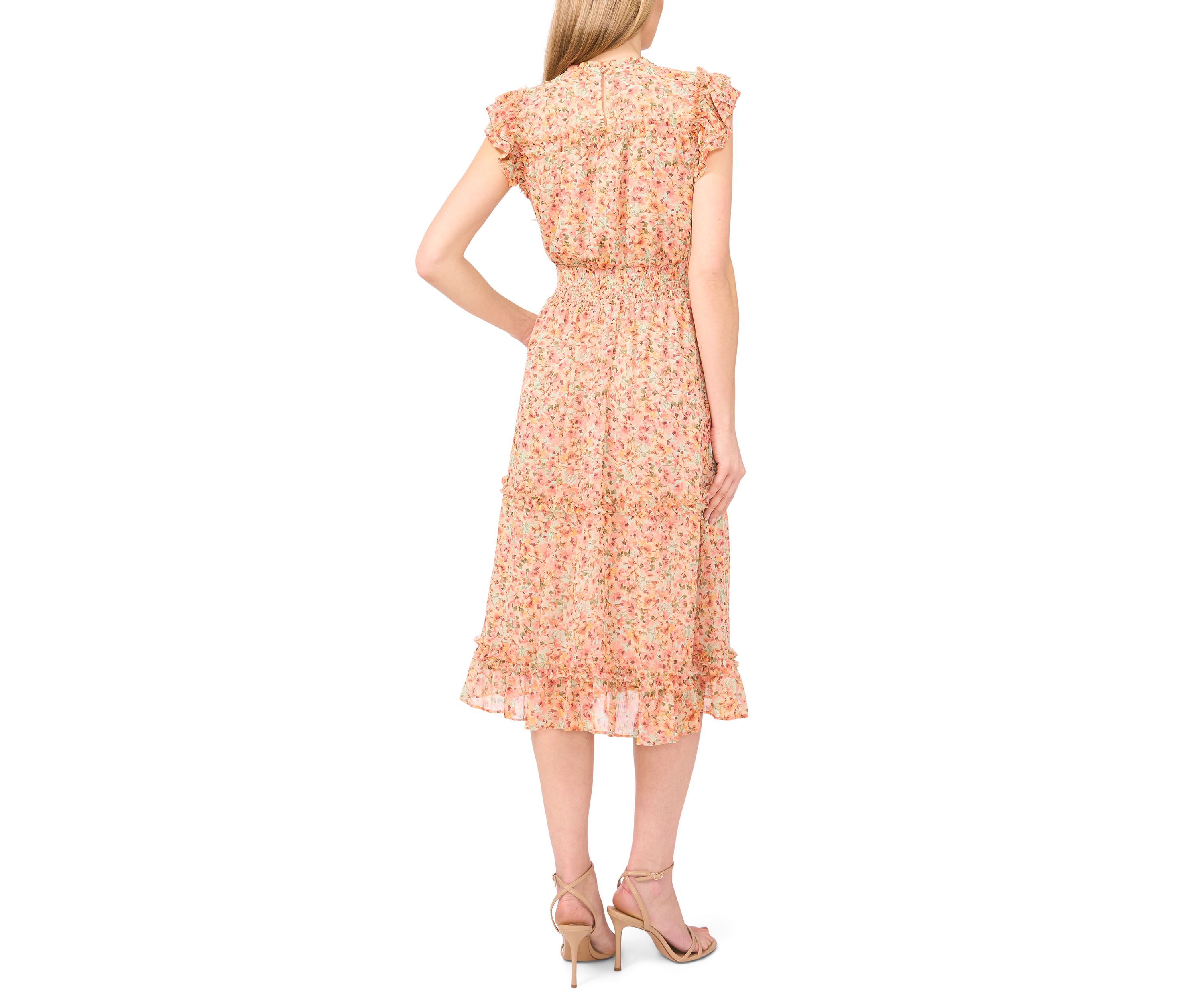 Womens Flutter Sleeve Floral Midi Dress