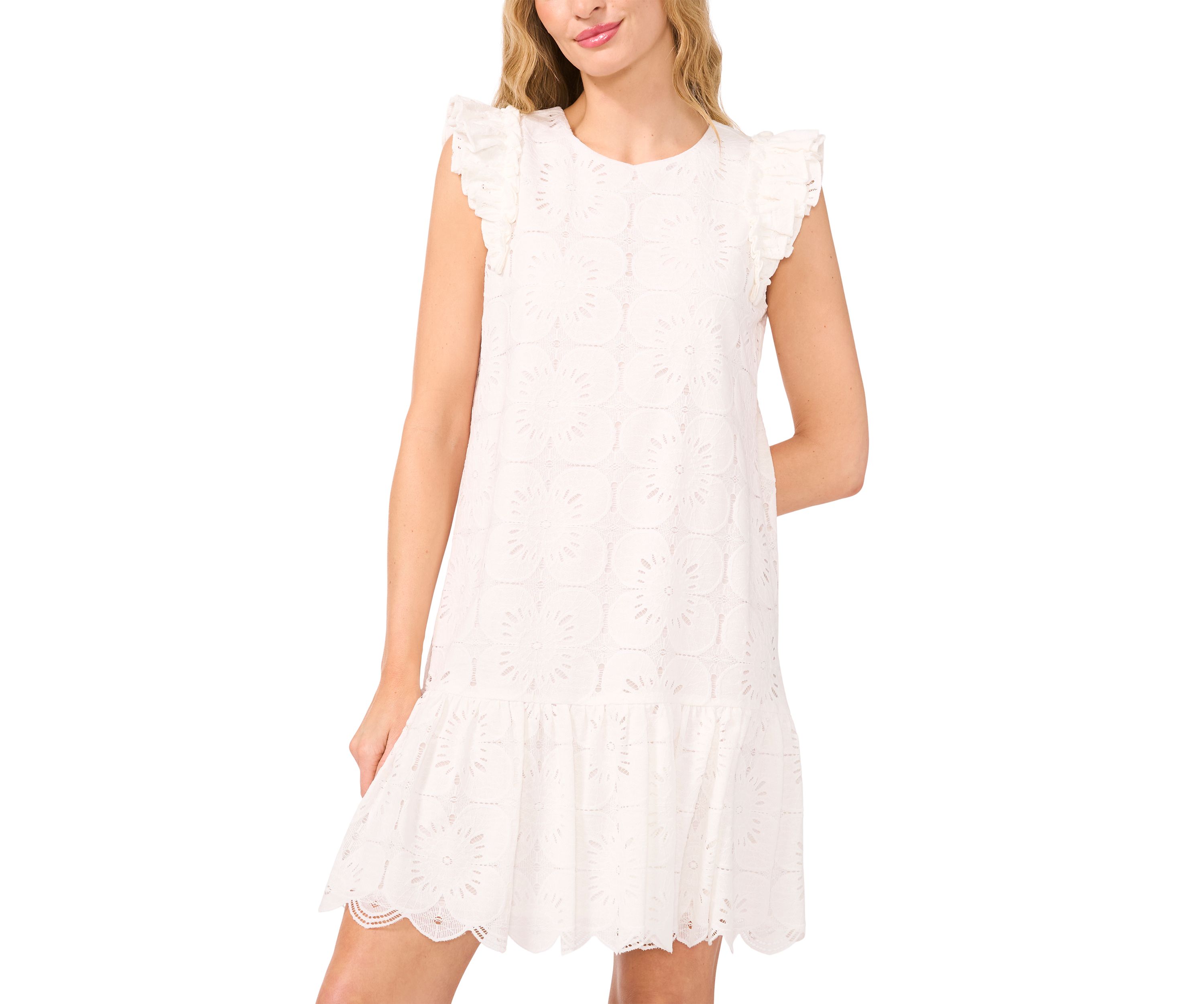 Womens Flutter Shoulder Lace Mini Dress