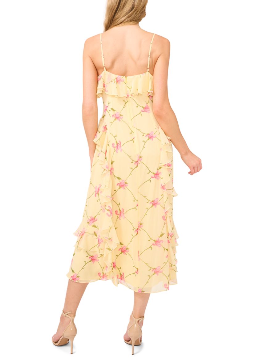 Womens Ruffle Floral Midi Slip Dress
