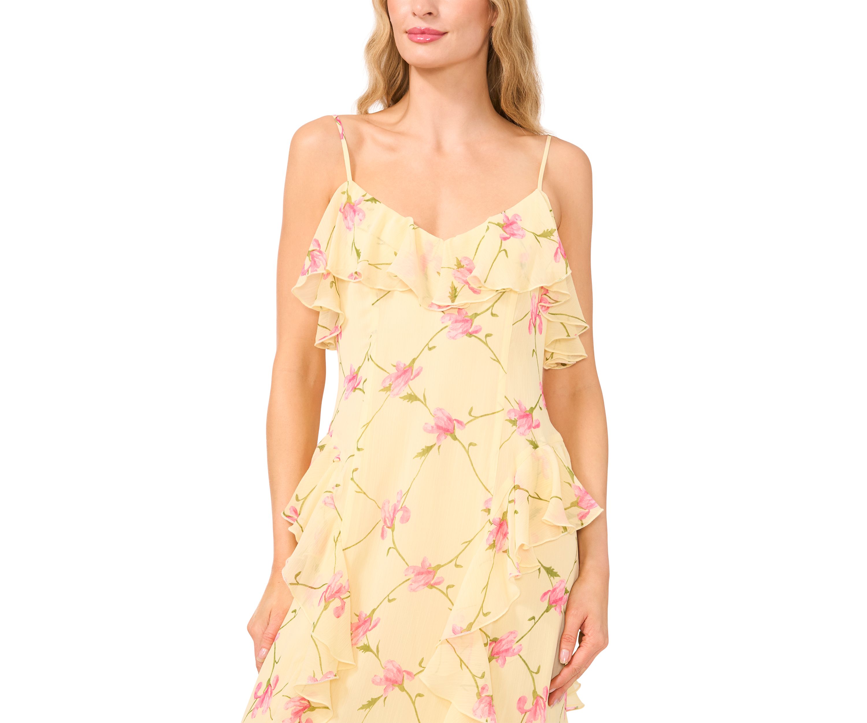 Womens Ruffle Floral Midi Slip Dress