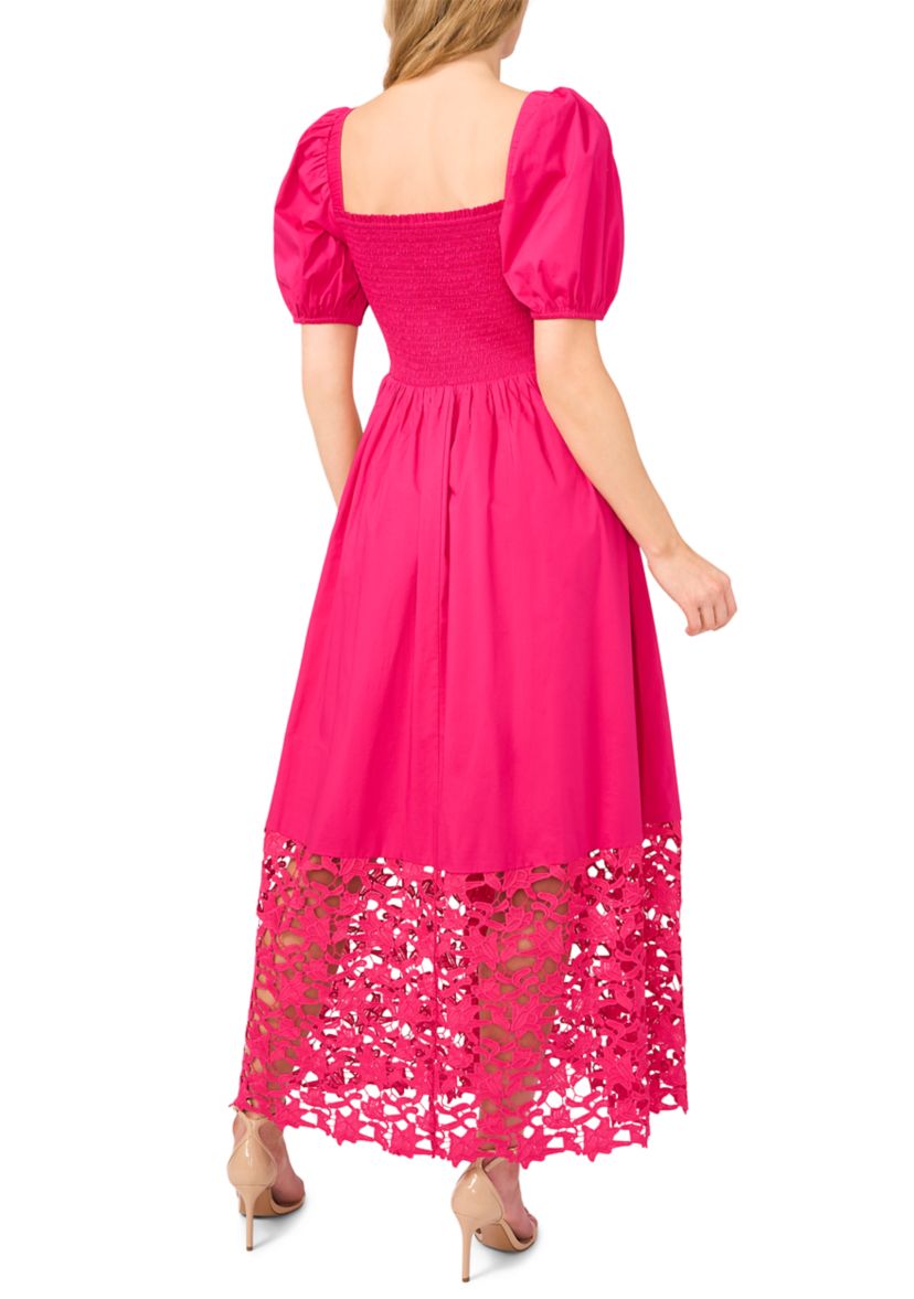Womens Short Sleeve Smock Eyelet Midi Dress