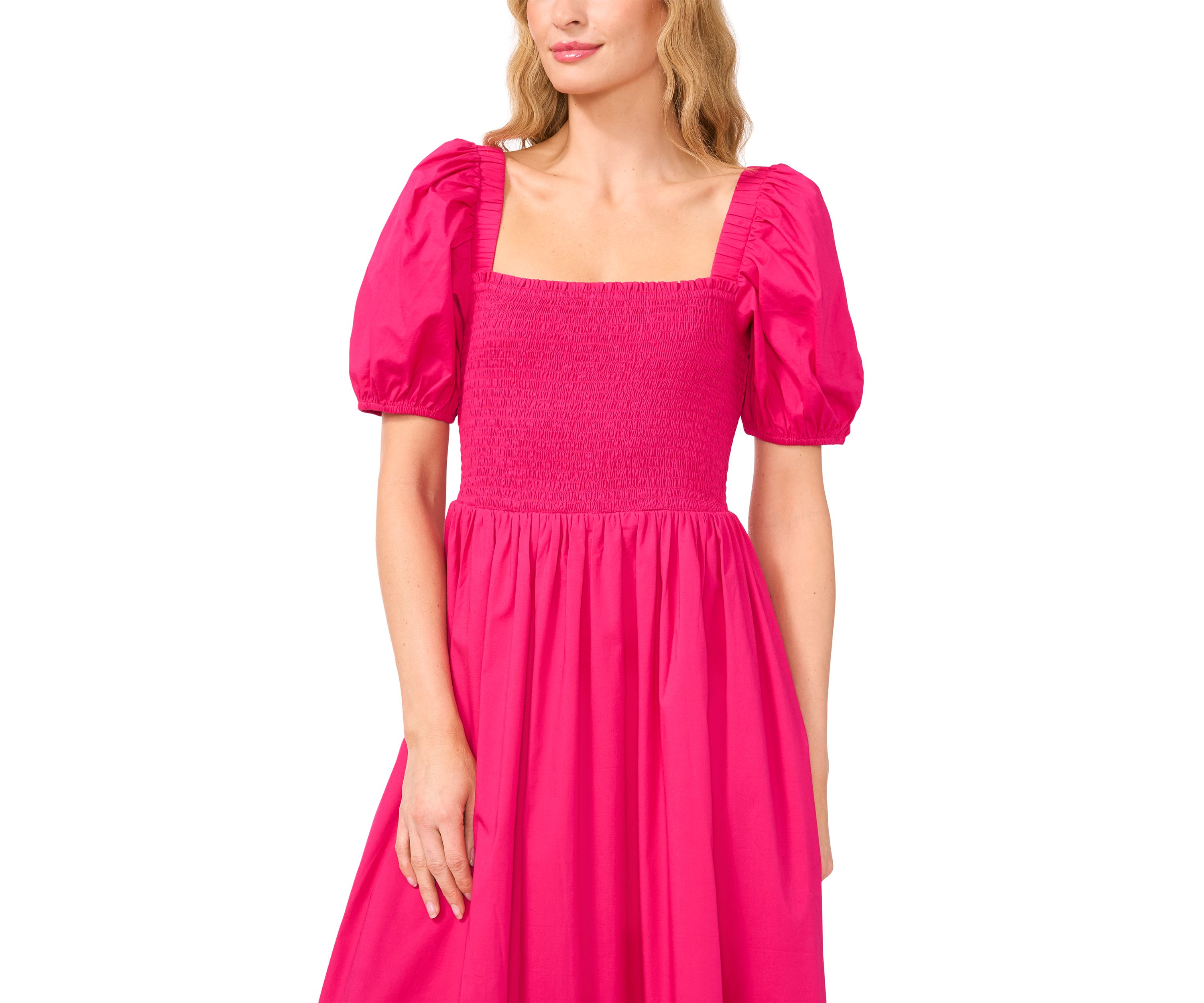 Womens Short Sleeve Smock Eyelet Midi Dress