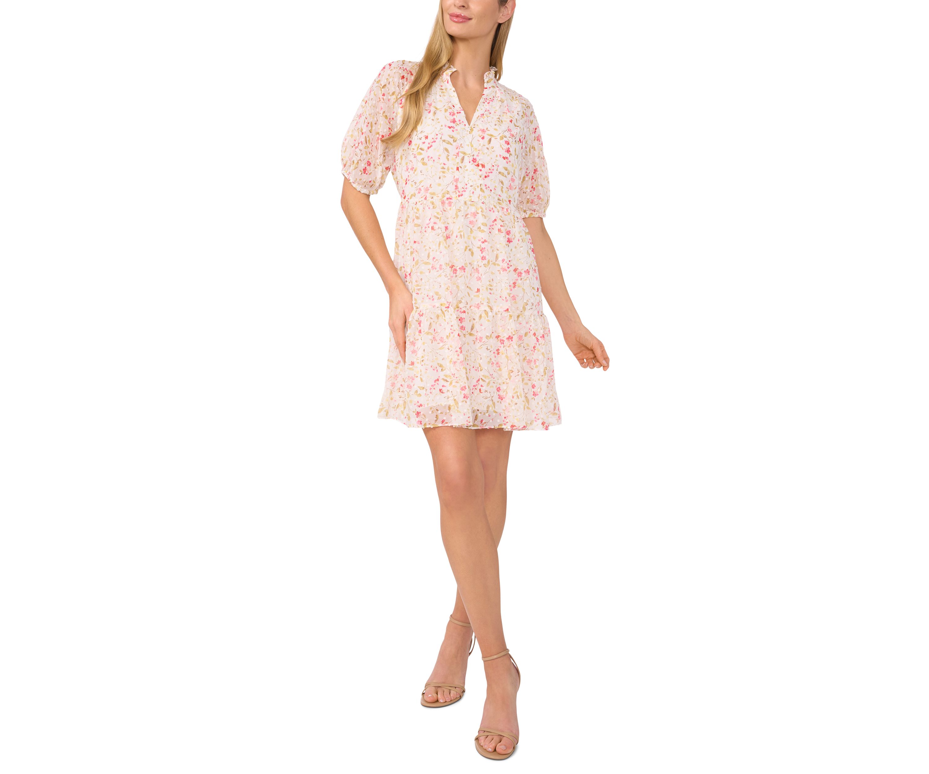 Womens Short Sleeve Floral Babydoll Tier Dress