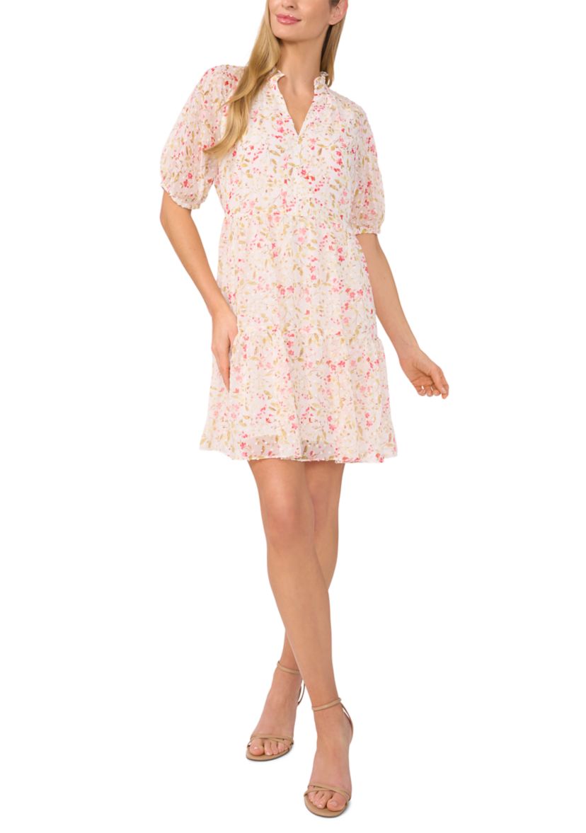 Womens Short Sleeve Floral Babydoll Tier Dress