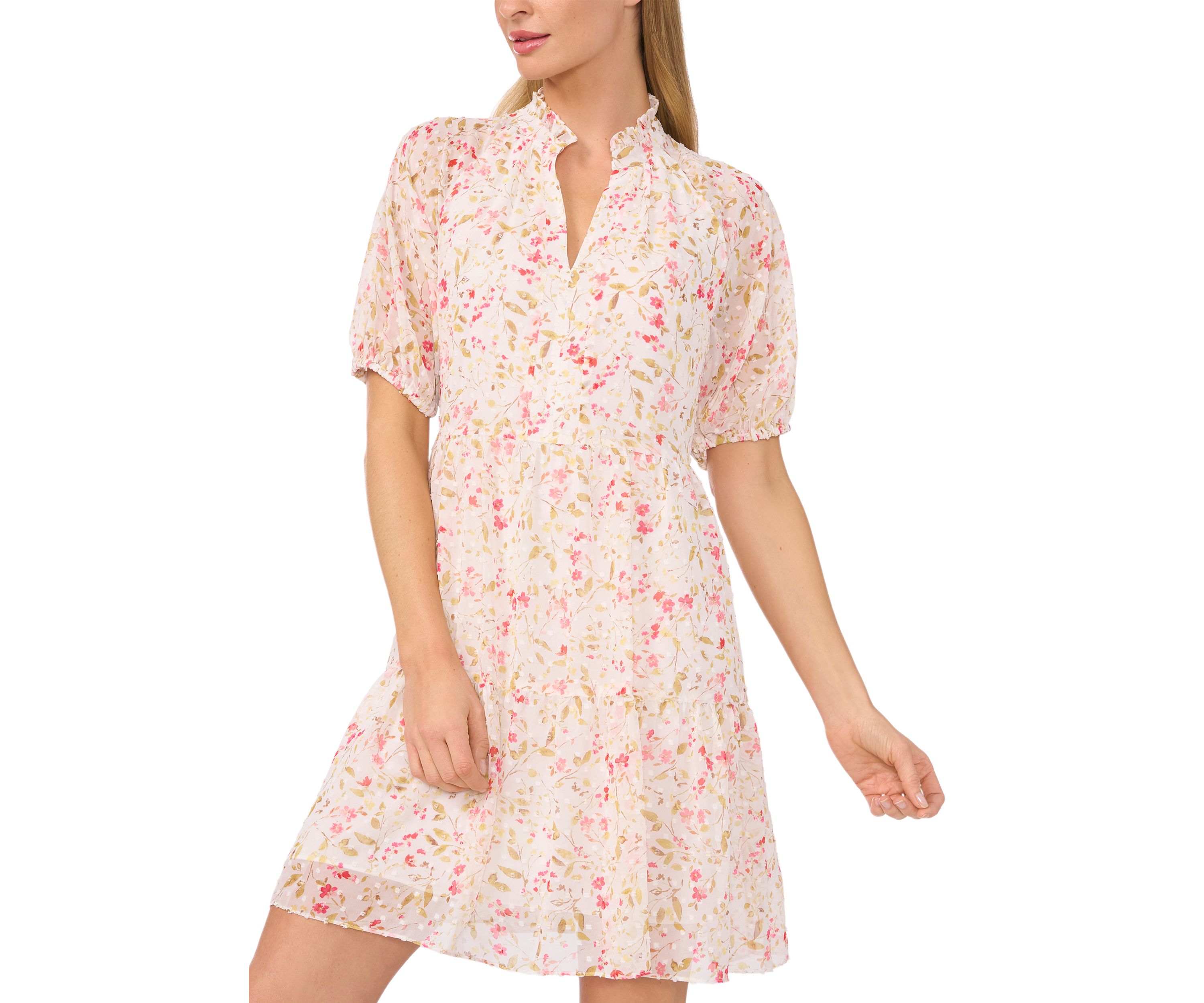 Womens Short Sleeve Floral Babydoll Tier Dress