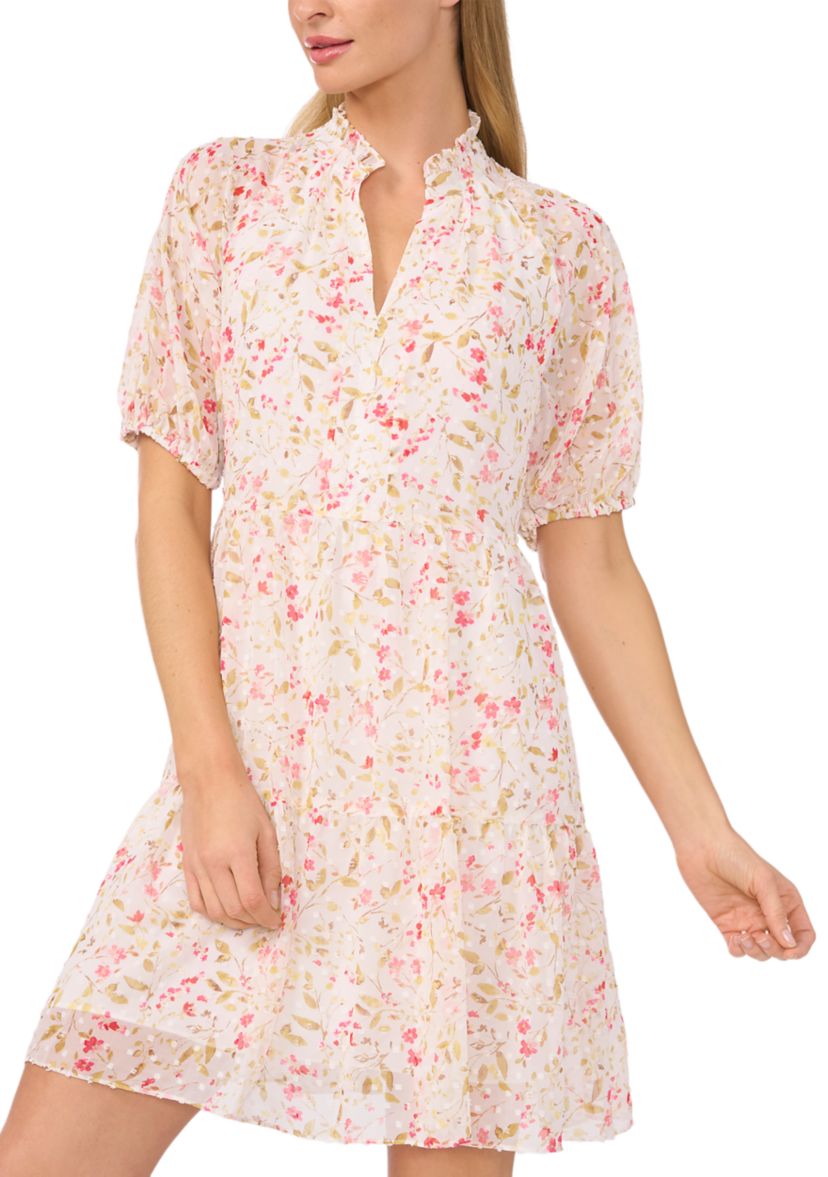 Womens Short Sleeve Floral Babydoll Tier Dress