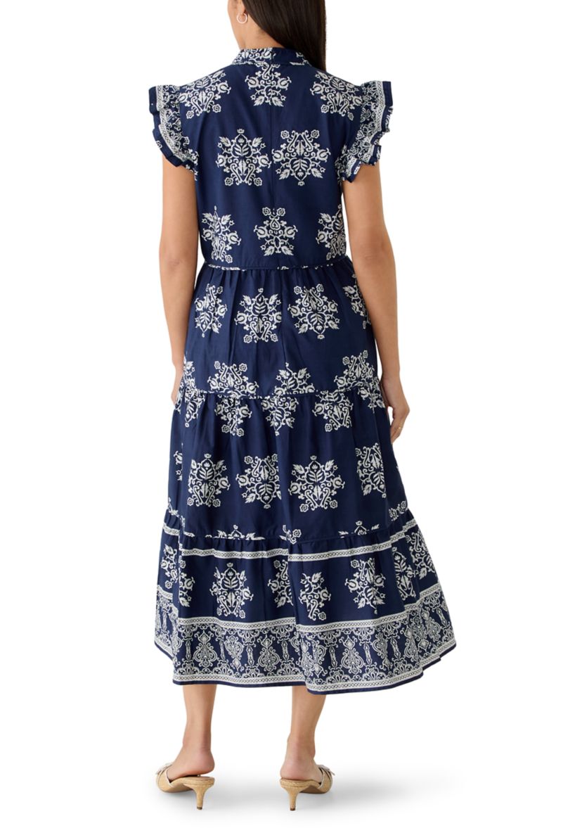 CeCe Women's Flutter Sleeve Tiered Border Midi Dress | Belk