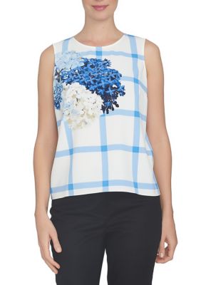 Cece Sleeveless Trellis Hydrangea Plaid Top Belk 0737