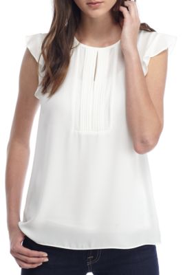 cap sleeve belk ruffle pintuck blouse