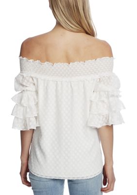 Women's Off the Shoulder Clip Dot Blouse