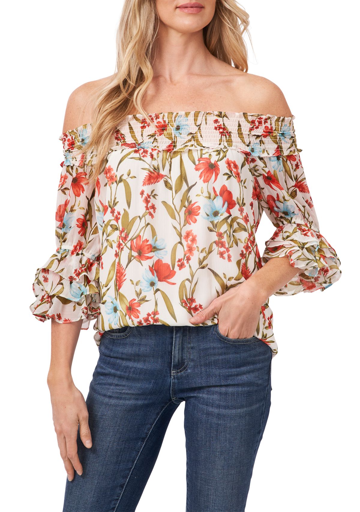 Womens 3/4 Sleeve Off the Shoulder Blouse