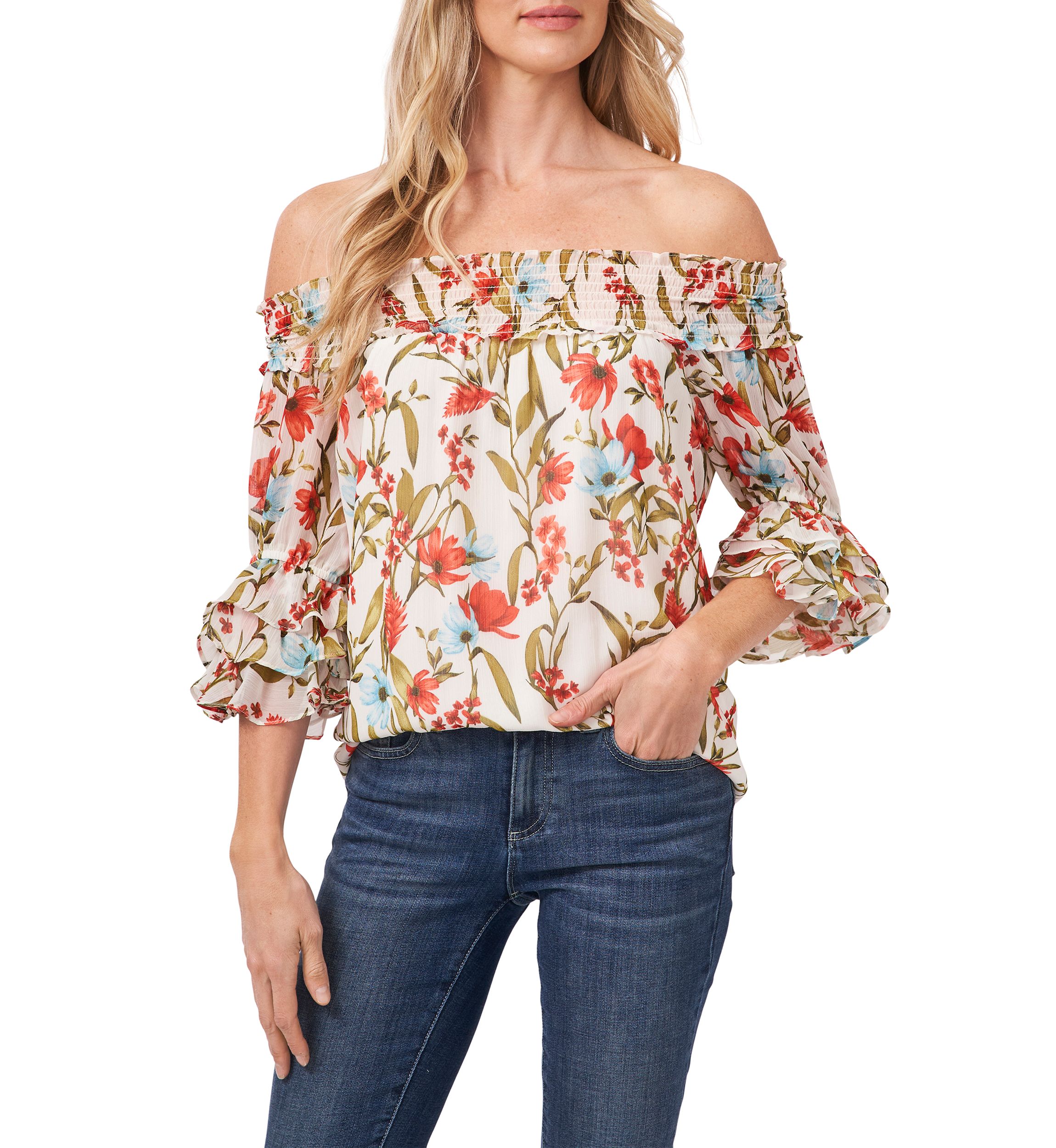 Womens 3/4 Sleeve Off the Shoulder Blouse