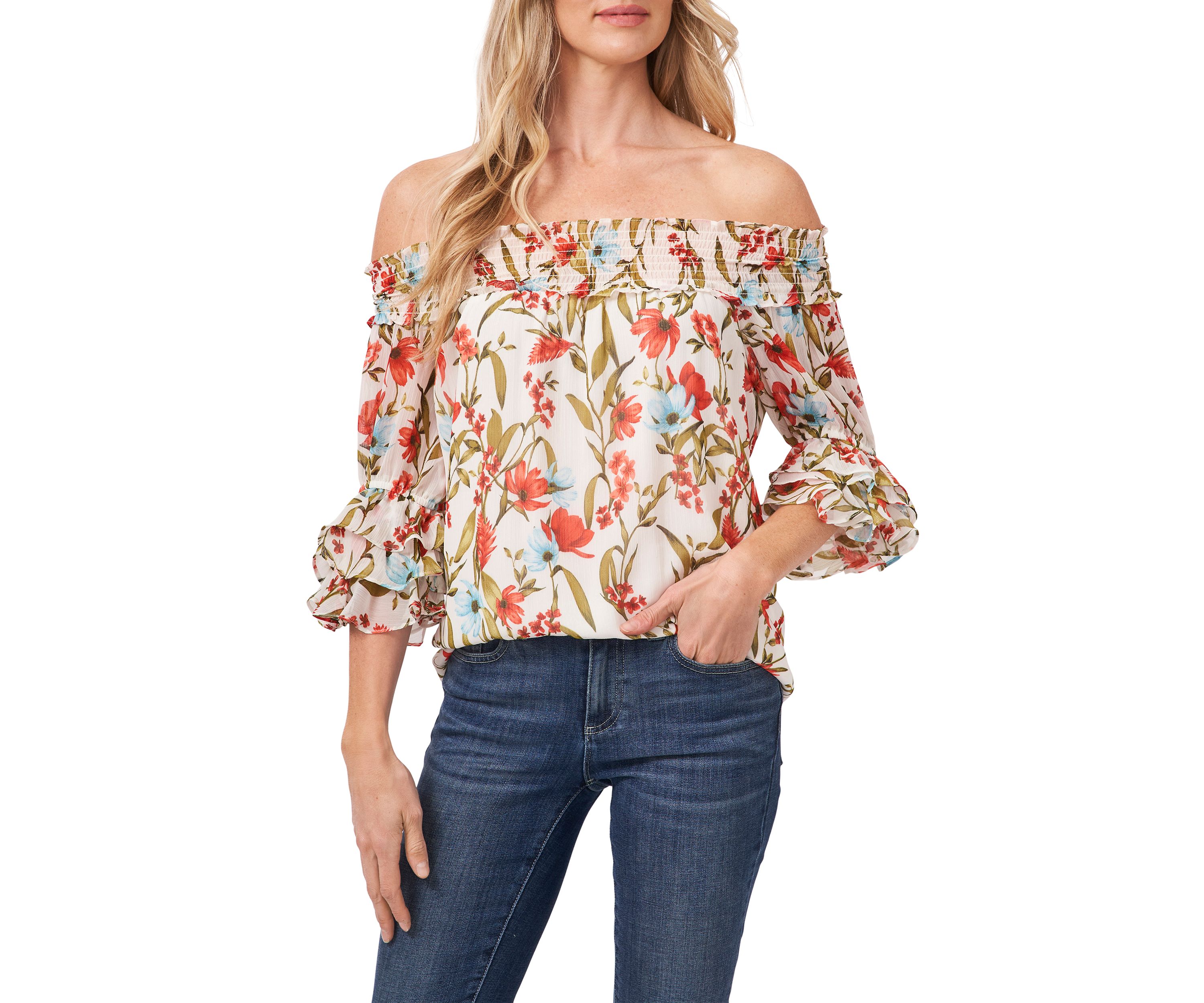 Womens 3/4 Sleeve Off the Shoulder Blouse