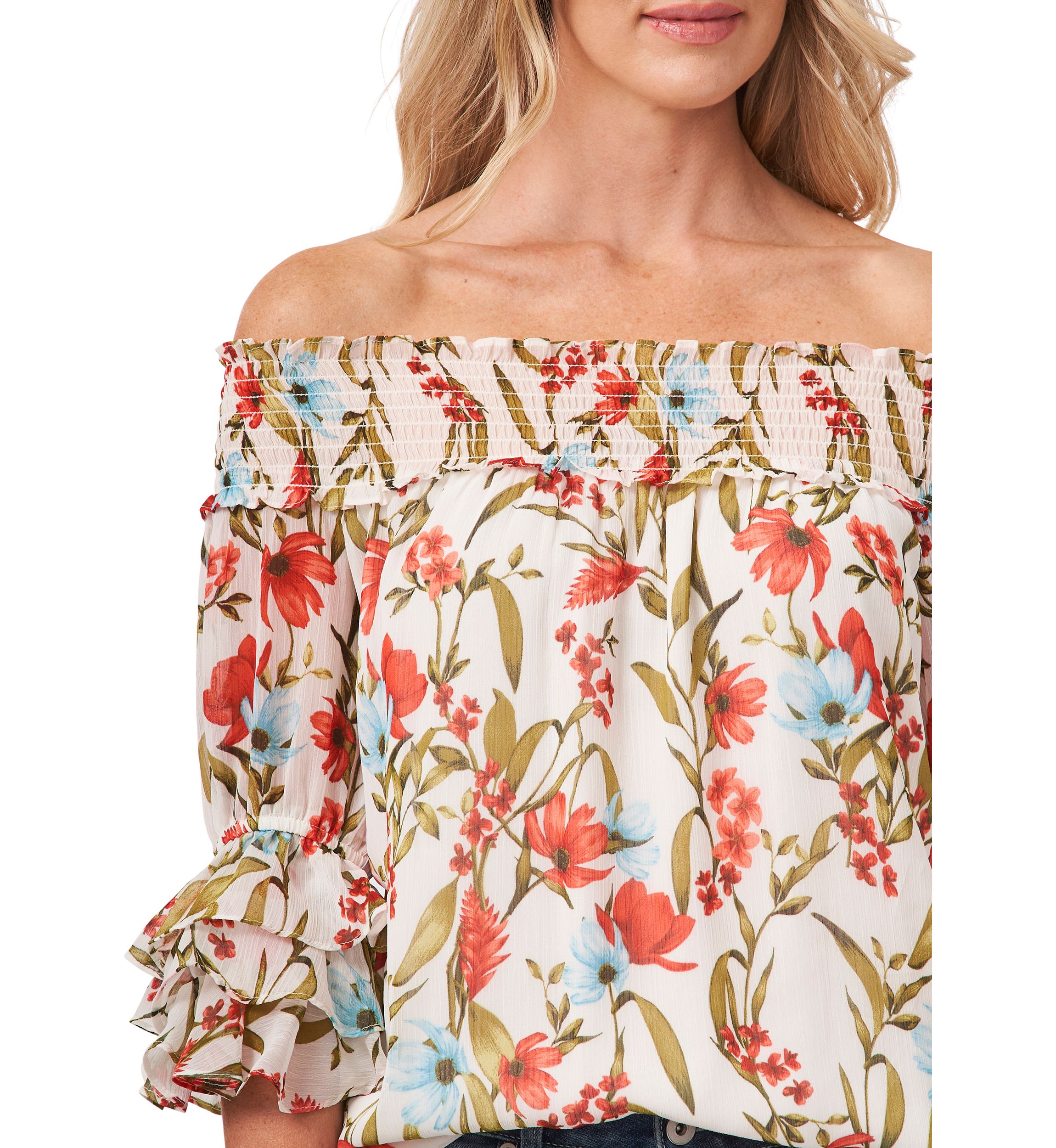 Womens 3/4 Sleeve Off the Shoulder Blouse