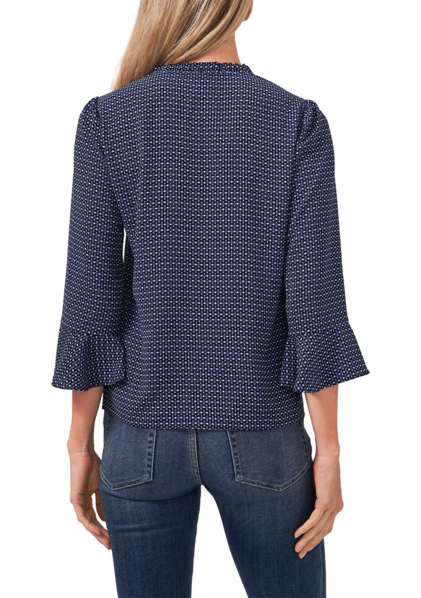 Womens Garden Geo Ruffled Sleeve Blouse