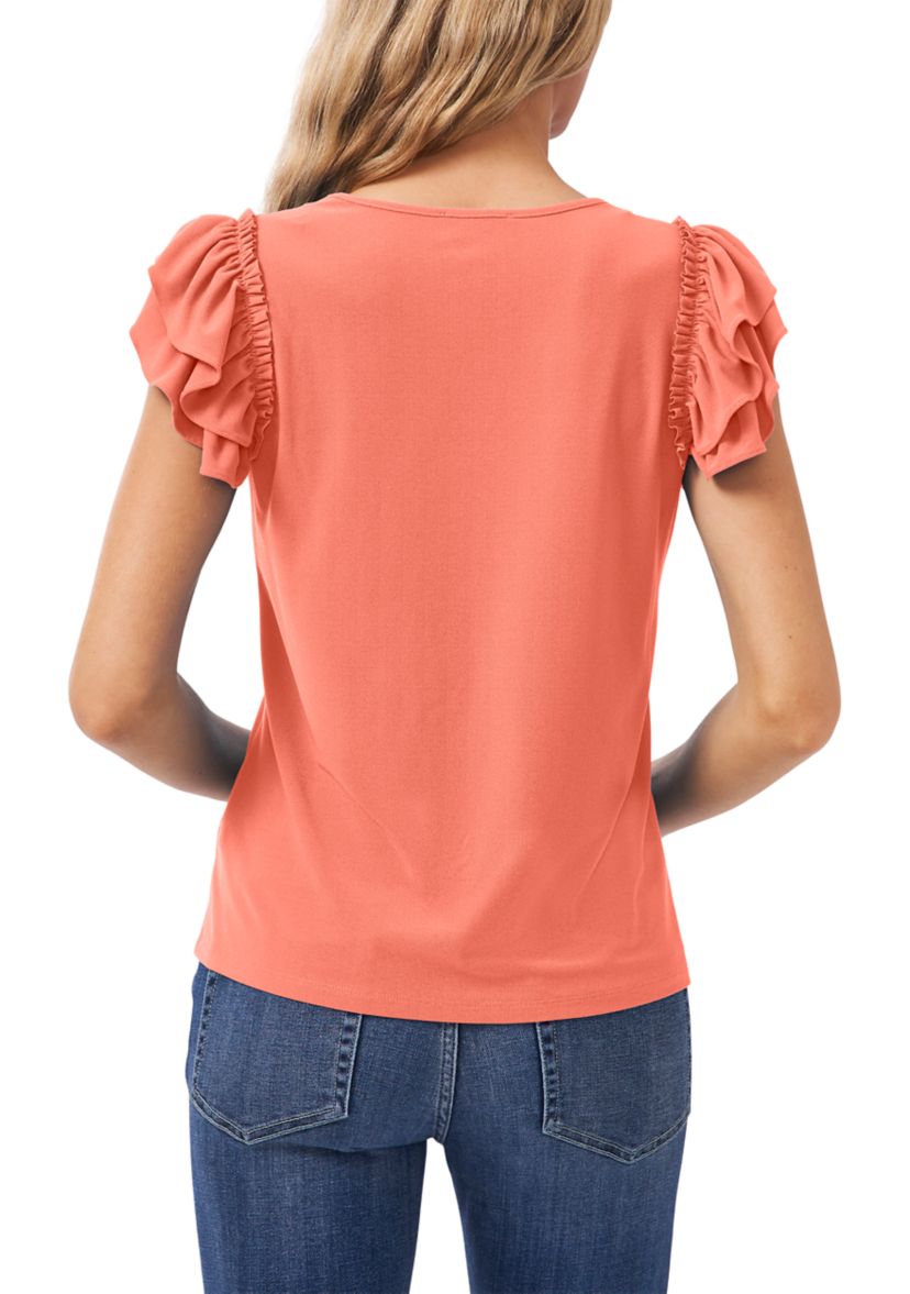 Womens Double Ruffle Knit Top