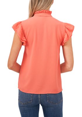 Women's Flutter Sleeve Ruffle Button Front Blouse