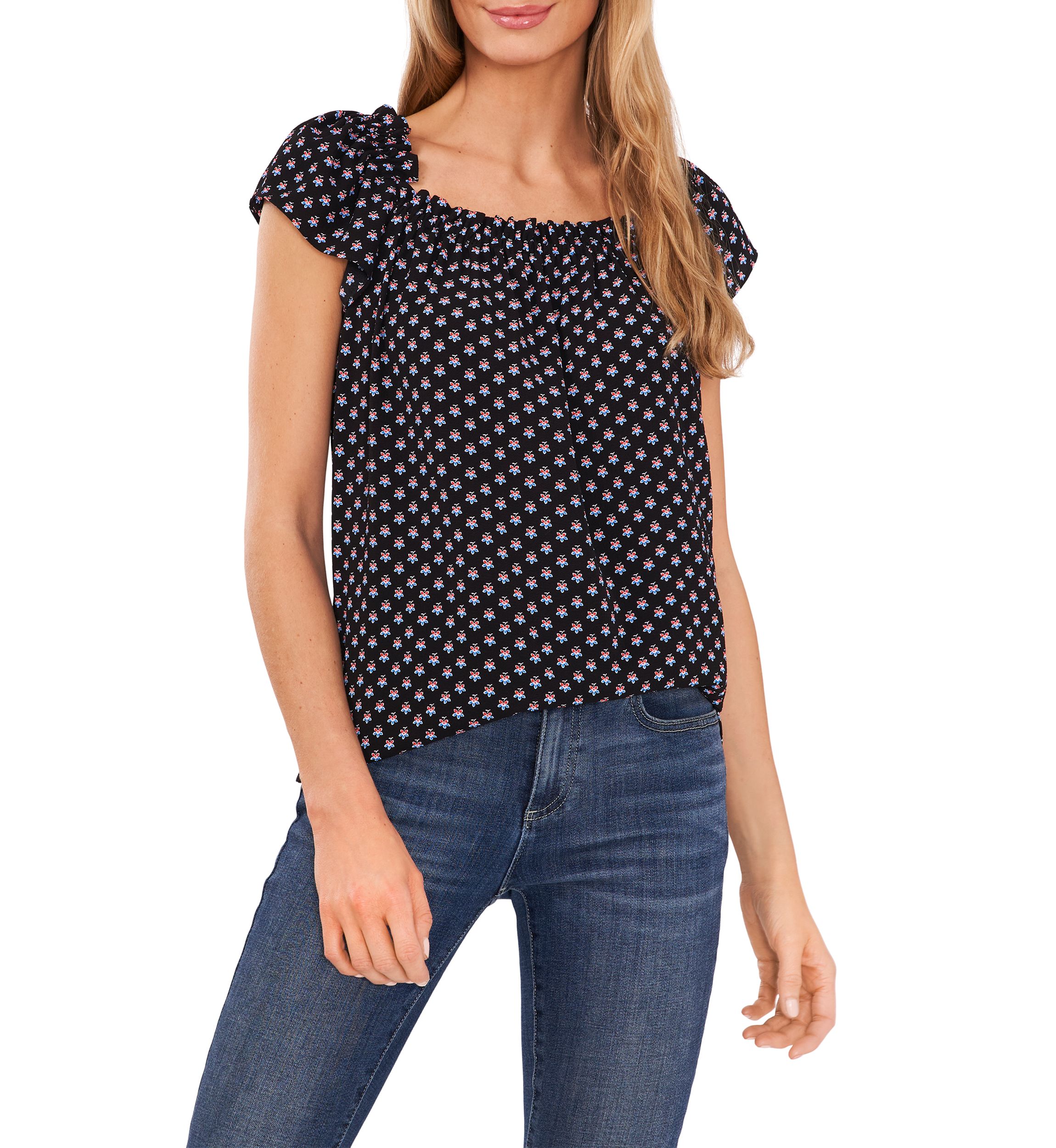Womens Printed Square Neck Blouse