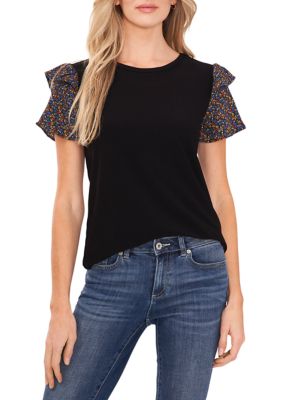 Women's Solid Knit Woven Top