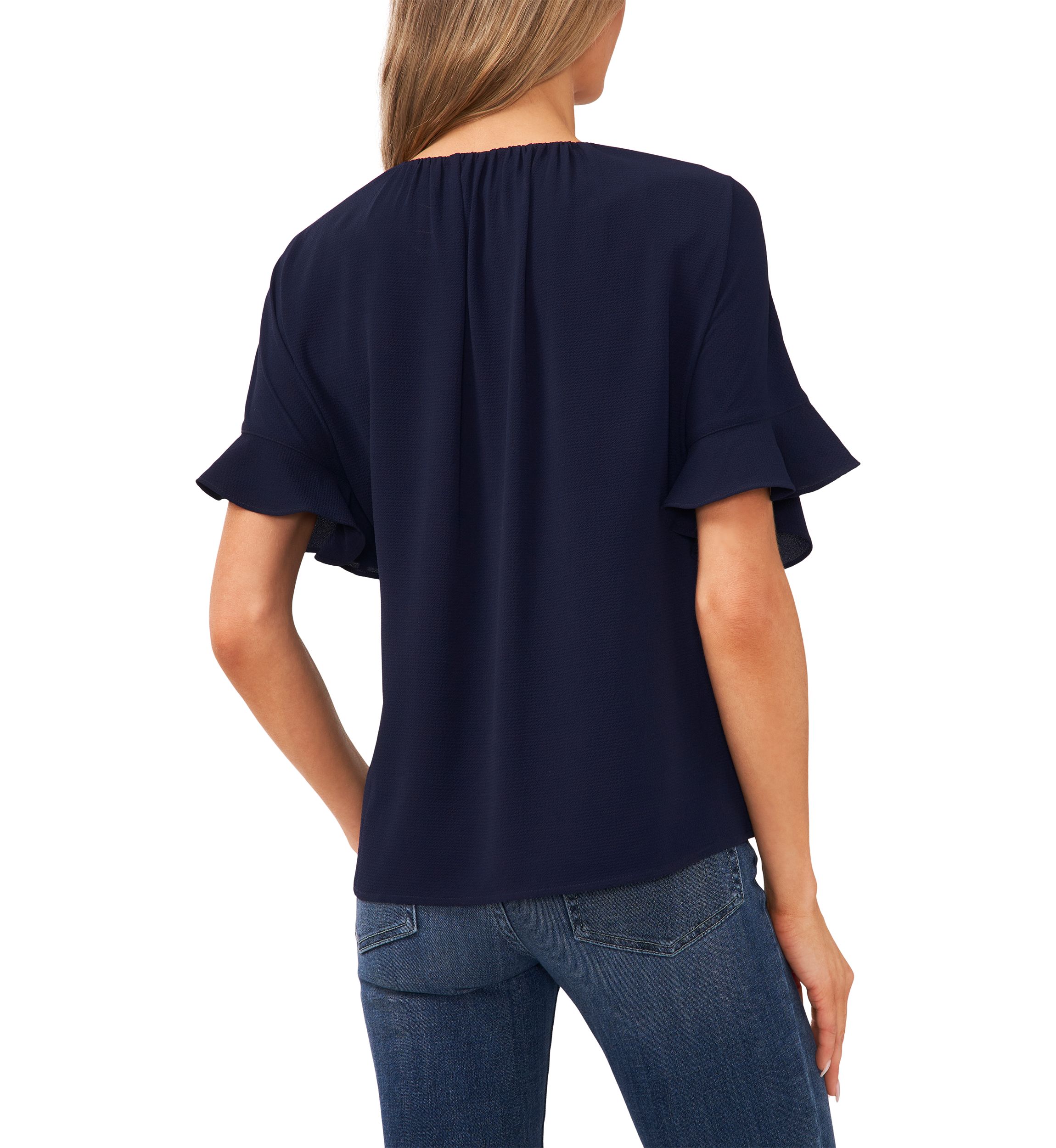 Womens Flutter Sleeve Keyhole Neck Blouse