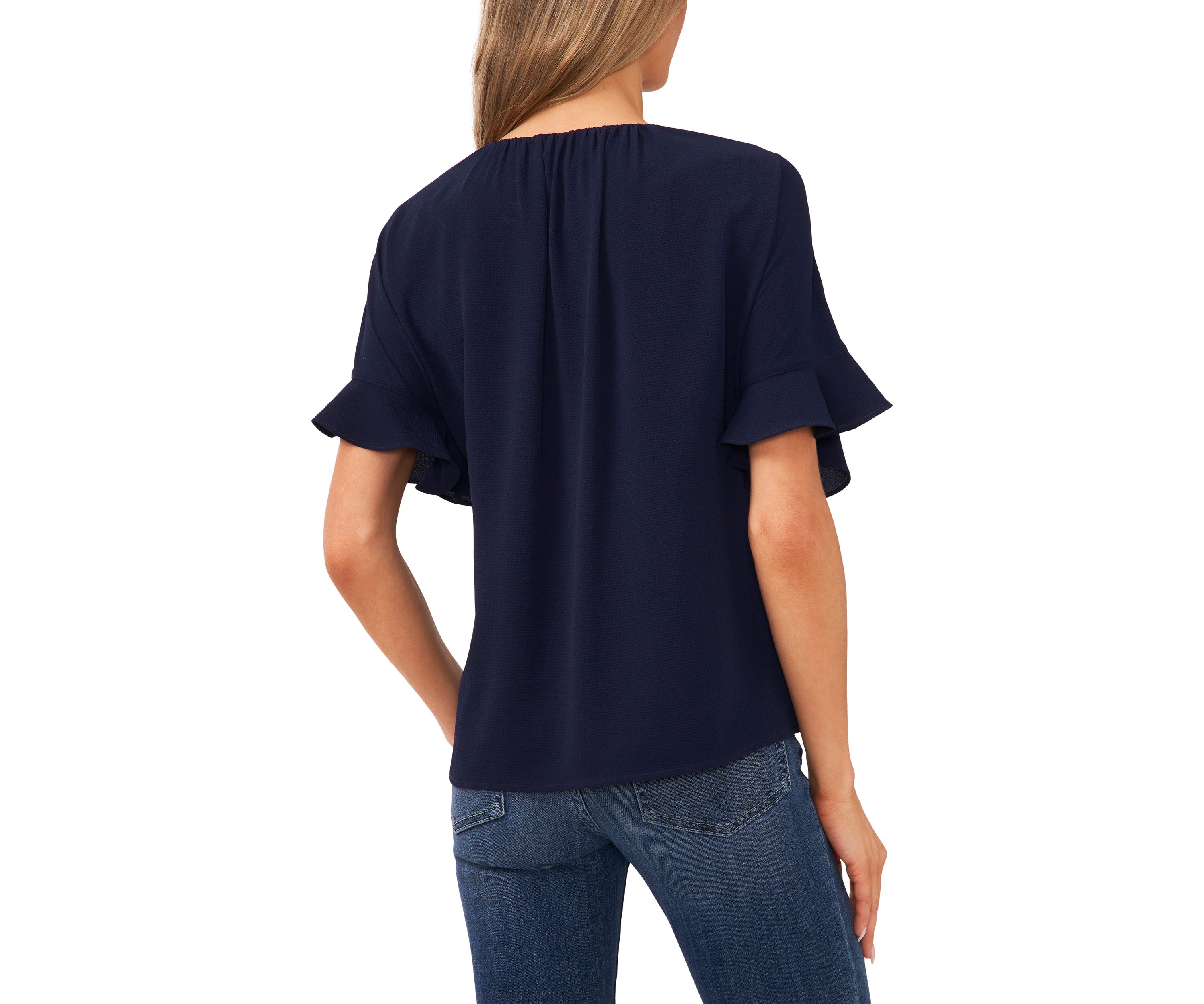 Womens Flutter Sleeve Keyhole Neck Blouse