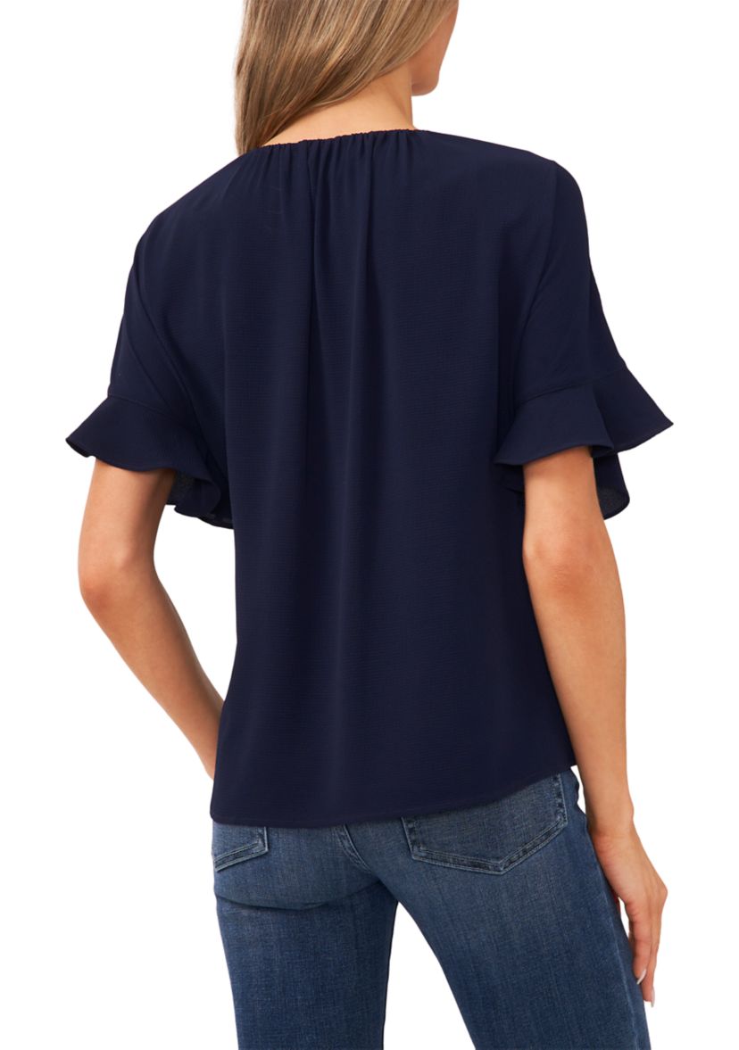 Womens Flutter Sleeve Keyhole Neck Blouse