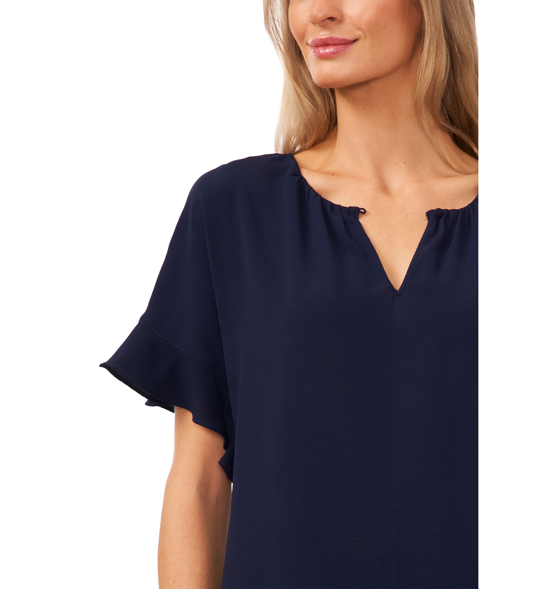 Womens Flutter Sleeve Keyhole Neck Blouse