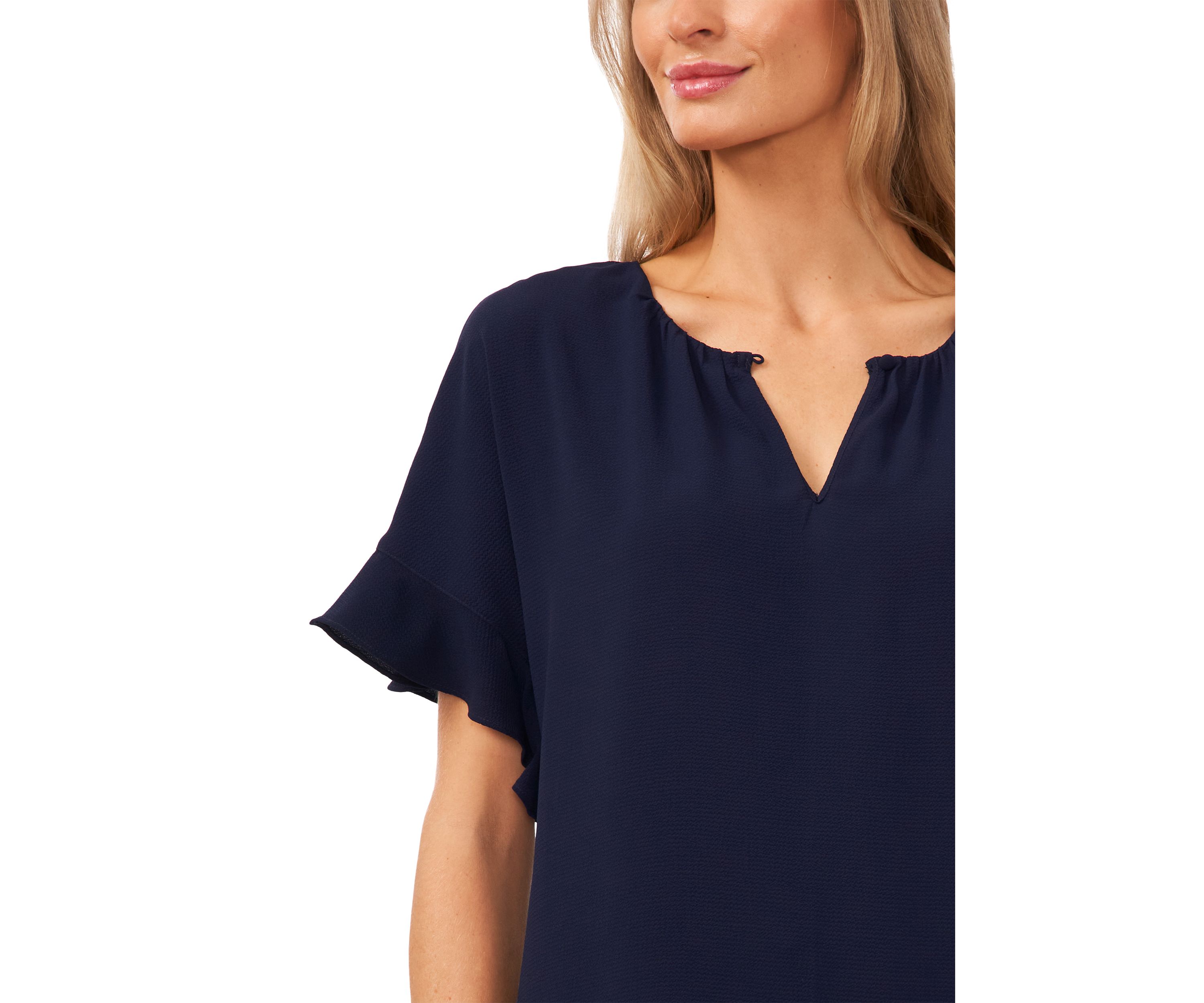 Womens Flutter Sleeve Keyhole Neck Blouse