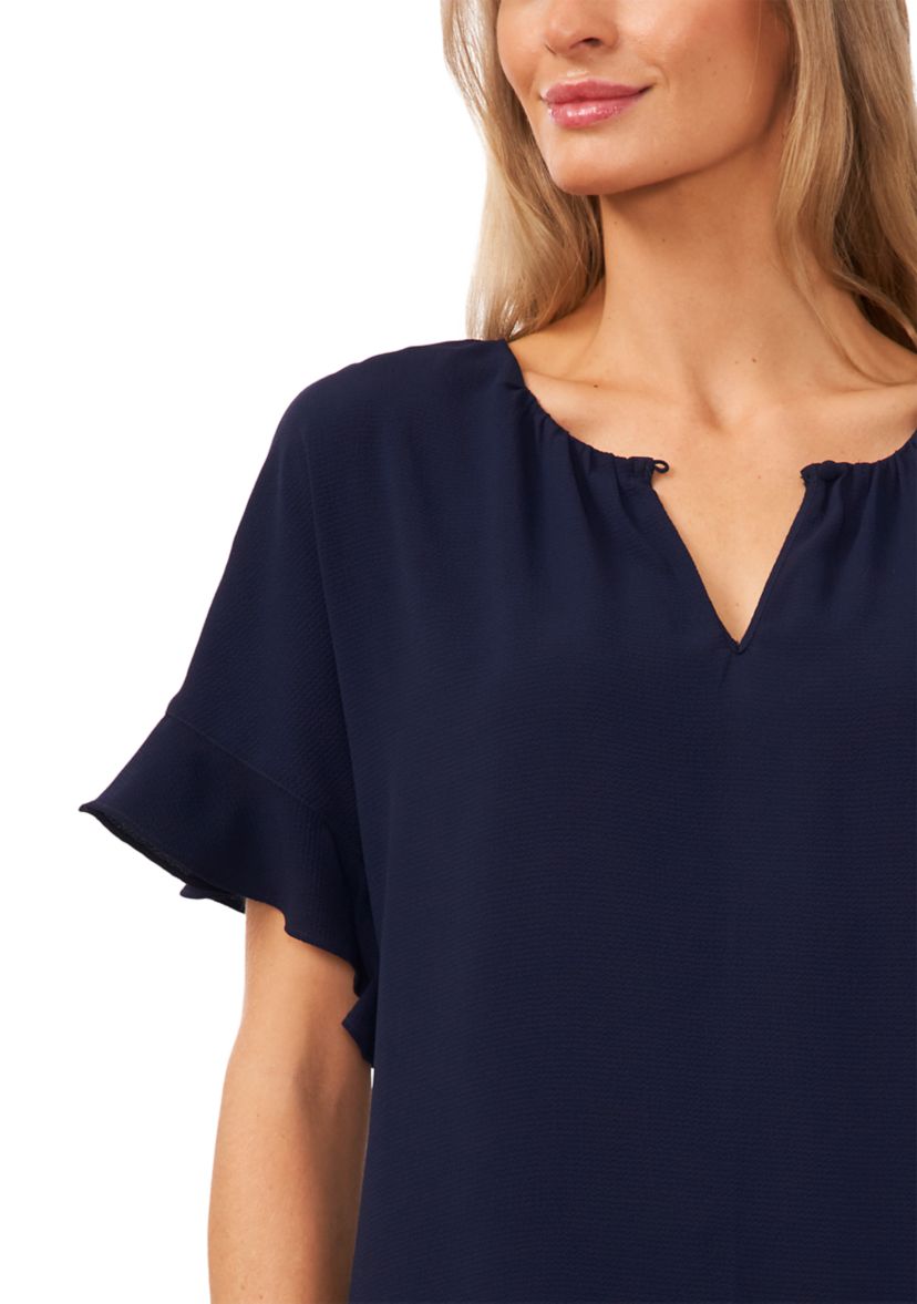 Womens Flutter Sleeve Keyhole Neck Blouse