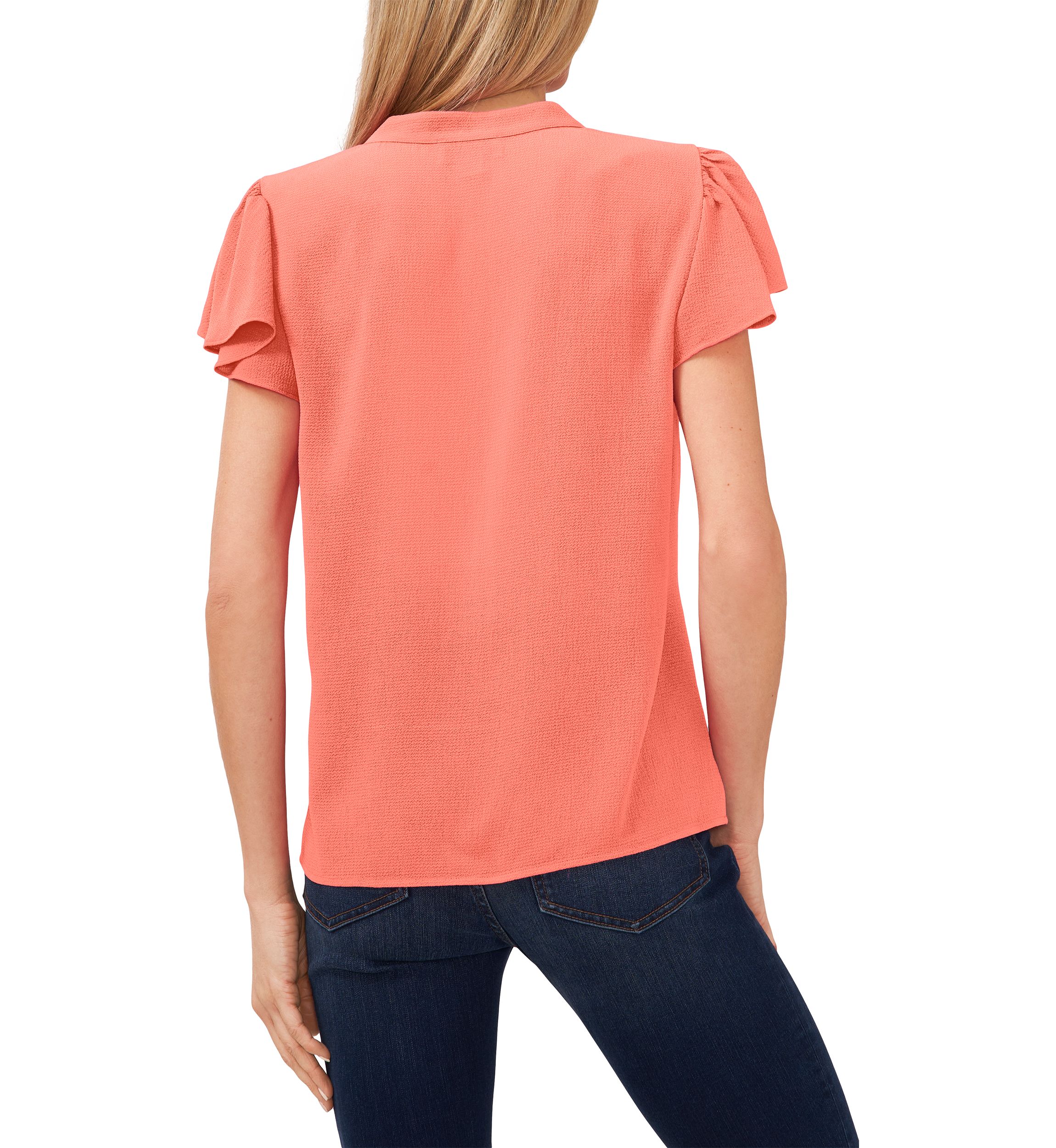 Womens Flutter Sleeve V-Neck Blouse