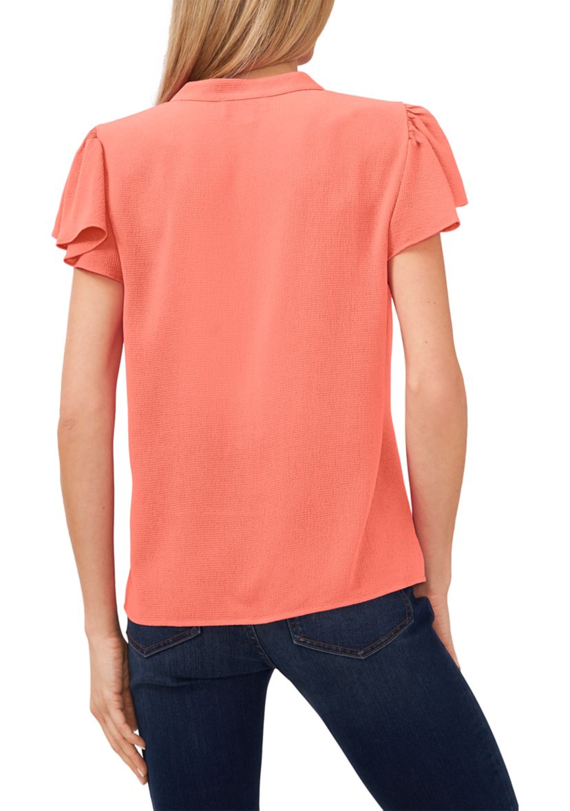 Womens Flutter Sleeve V-Neck Blouse