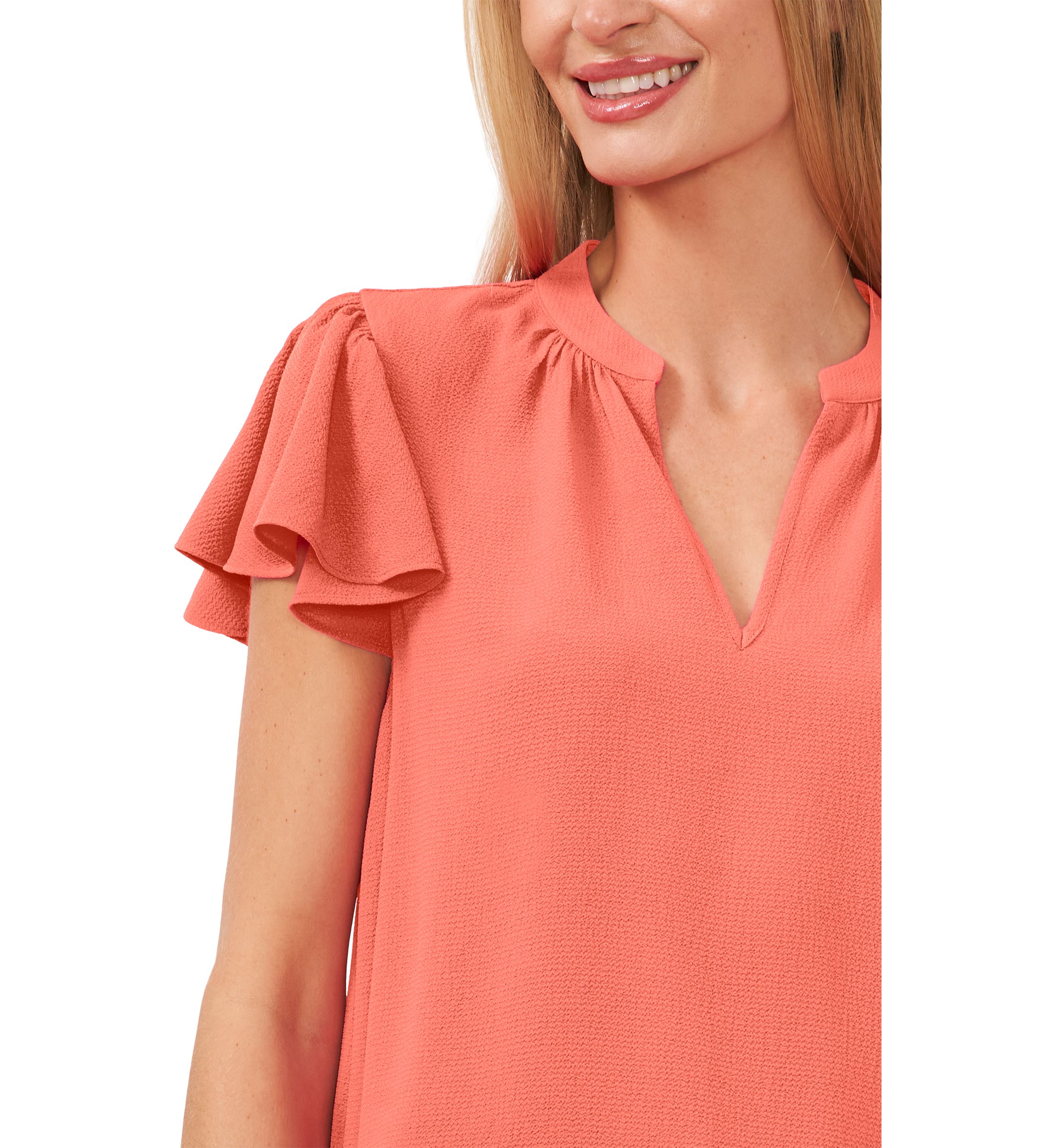 Womens Flutter Sleeve V-Neck Blouse