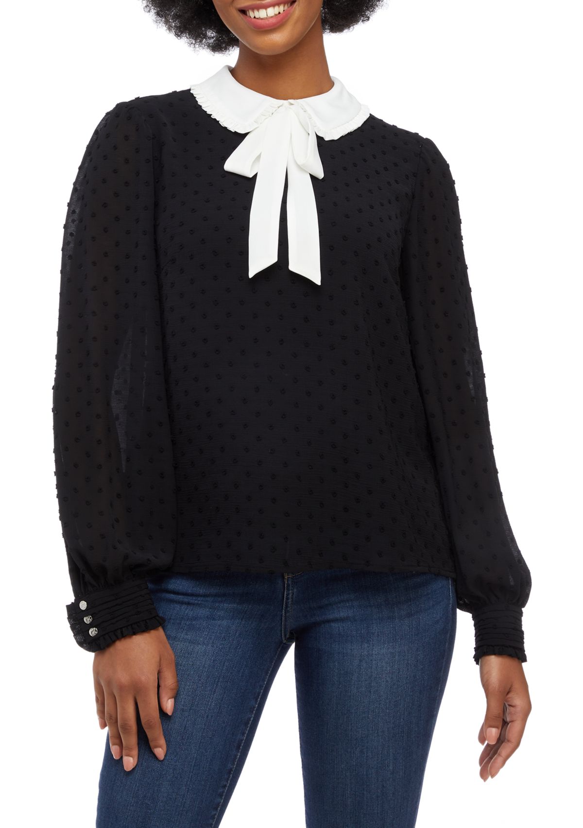 Womens Tie Neck Clip Dot Blouse