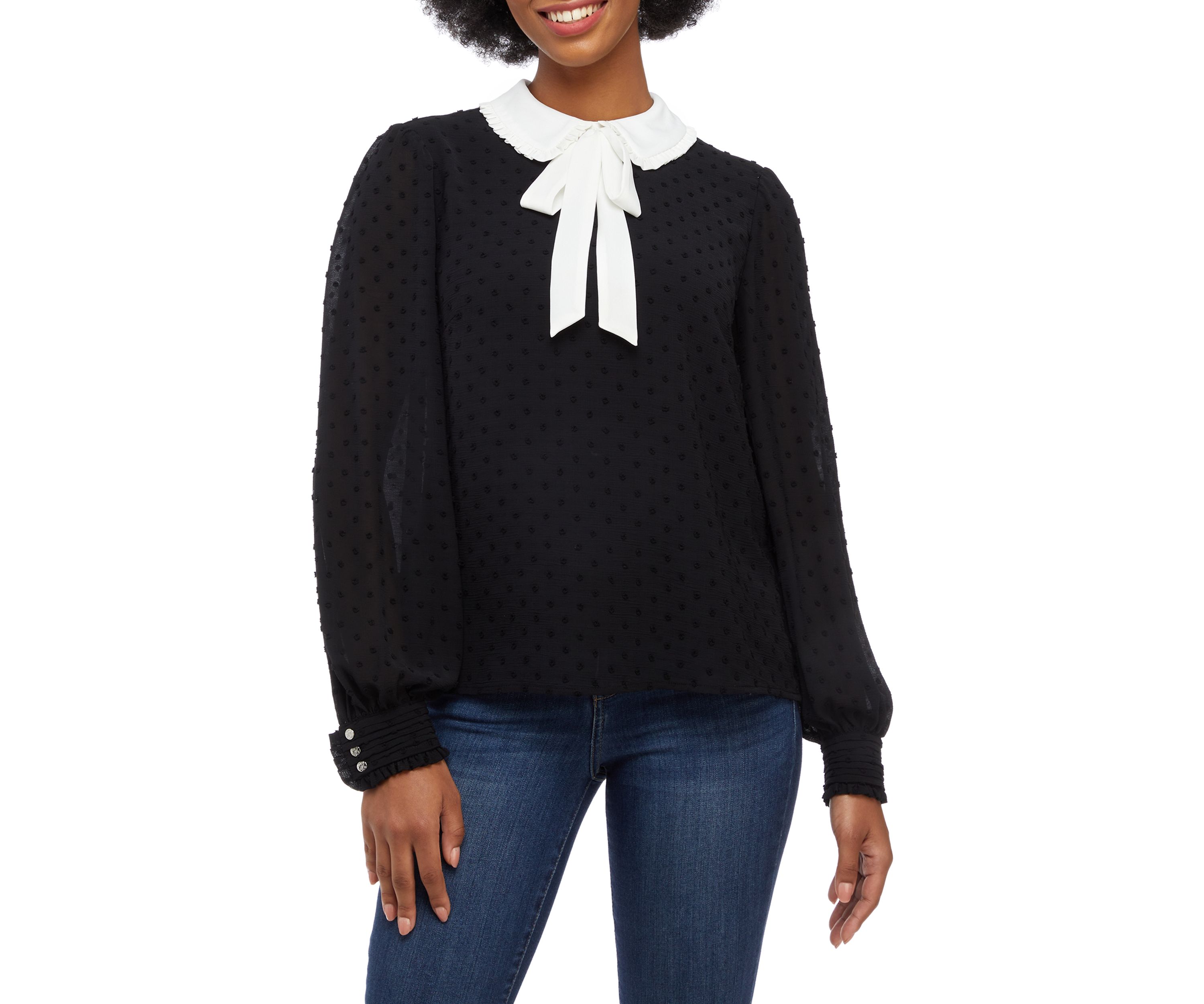 Womens Tie Neck Clip Dot Blouse