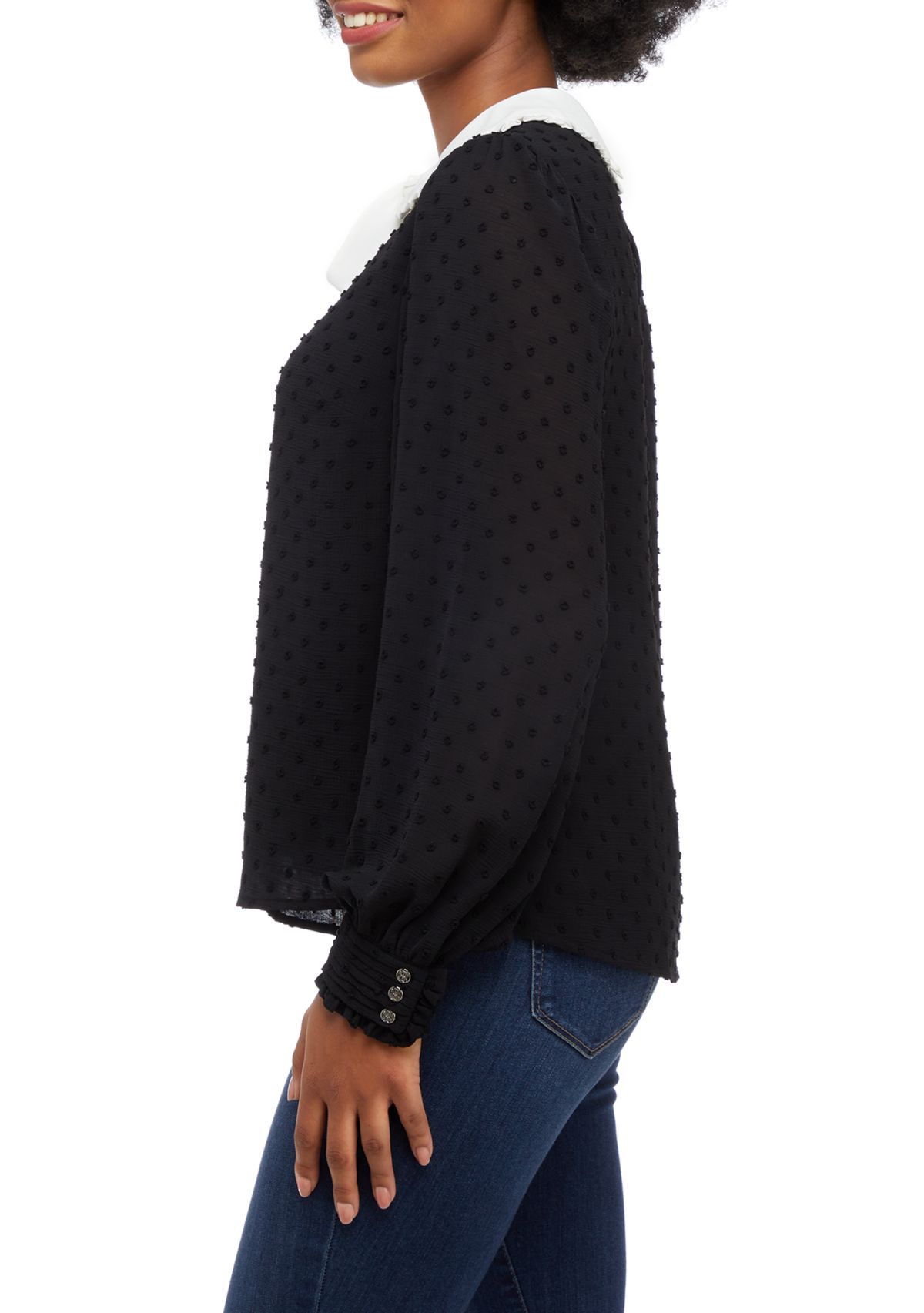 Womens Tie Neck Clip Dot Blouse