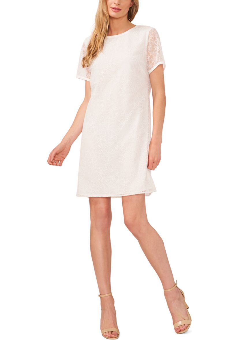 Womens Short Sleeve Embroidered Shift Dress