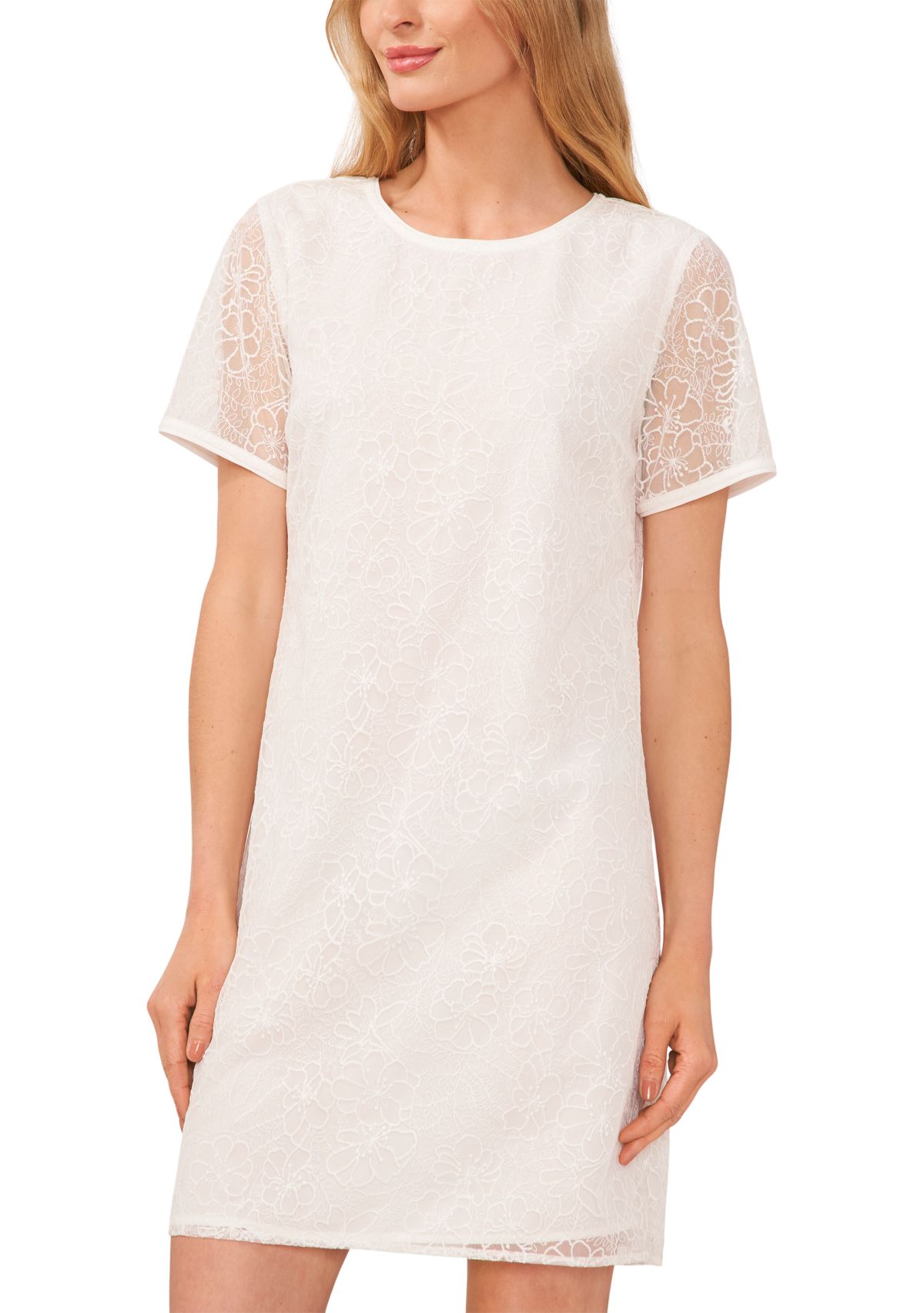 Womens Short Sleeve Embroidered Shift Dress