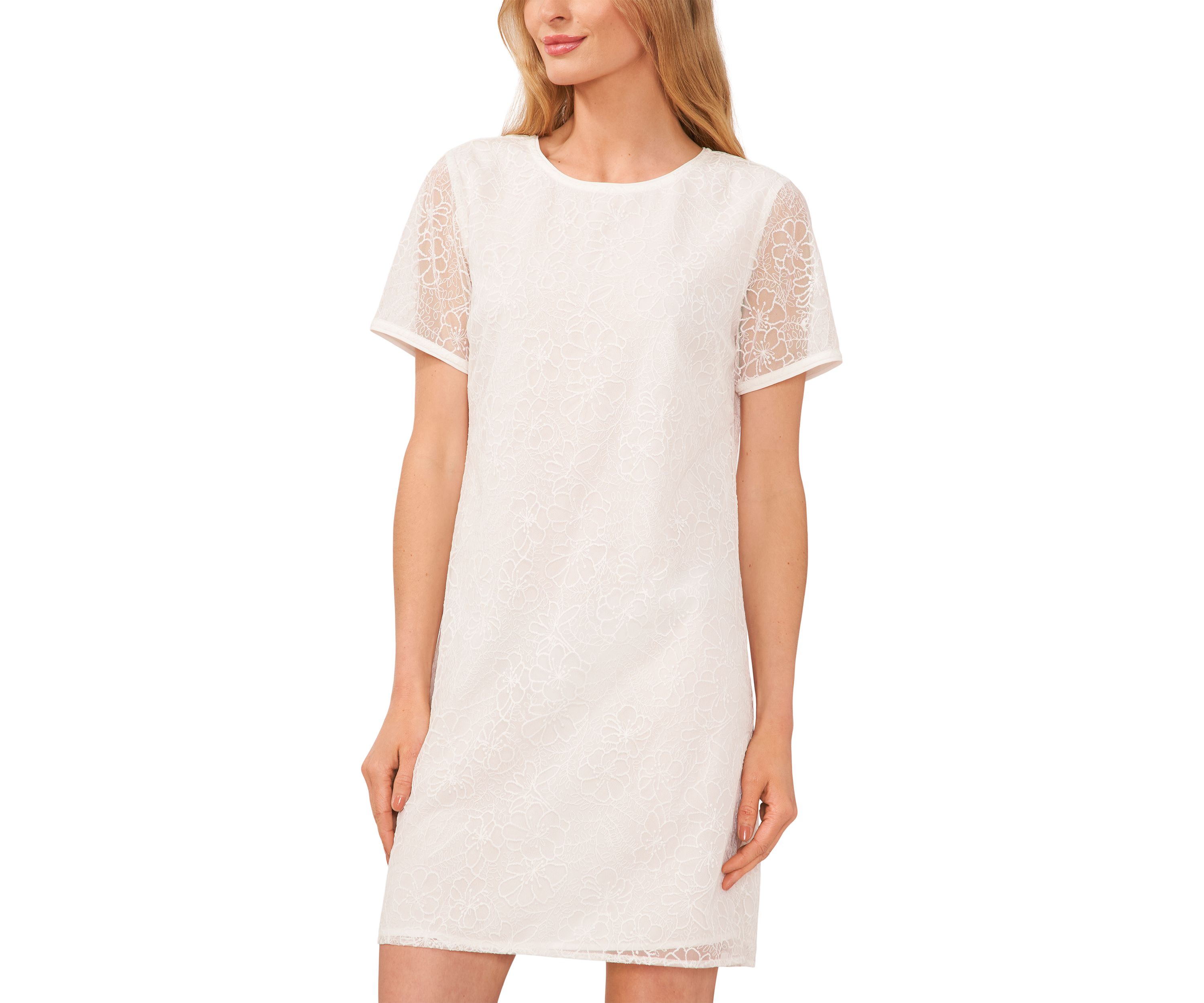 Womens Short Sleeve Embroidered Shift Dress