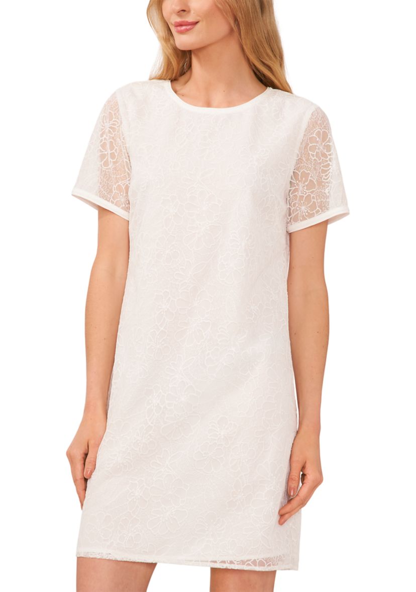 Womens Short Sleeve Embroidered Shift Dress