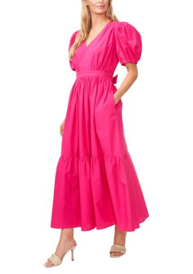 Women's Puff Sleeve Tiered Midi Dress
