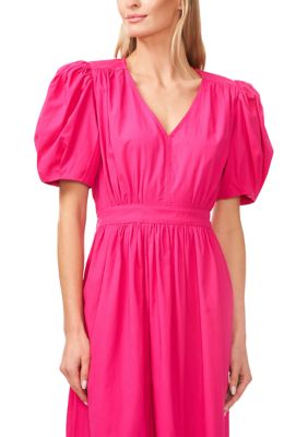 Women's Puff Sleeve Tiered Midi Dress