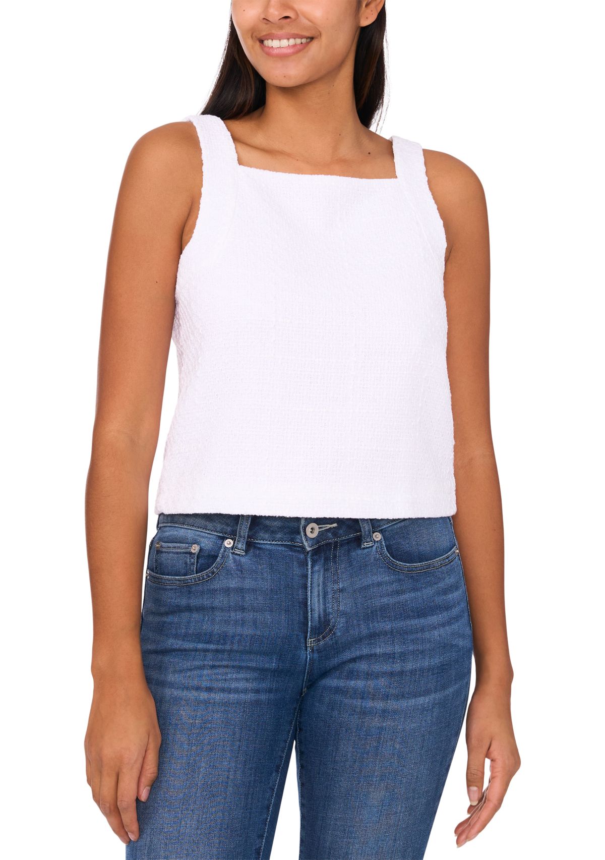 Womens Square Neck Tweed Tank Top