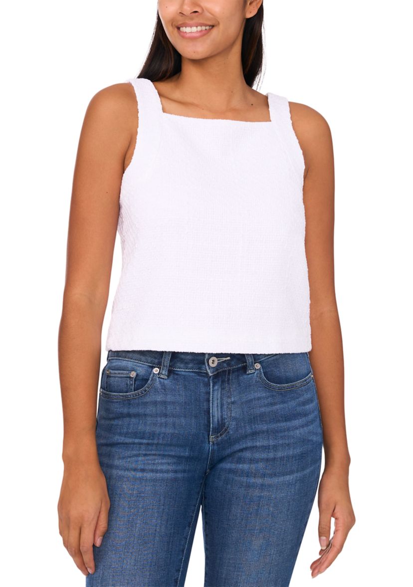 Womens Square Neck Tweed Tank Top