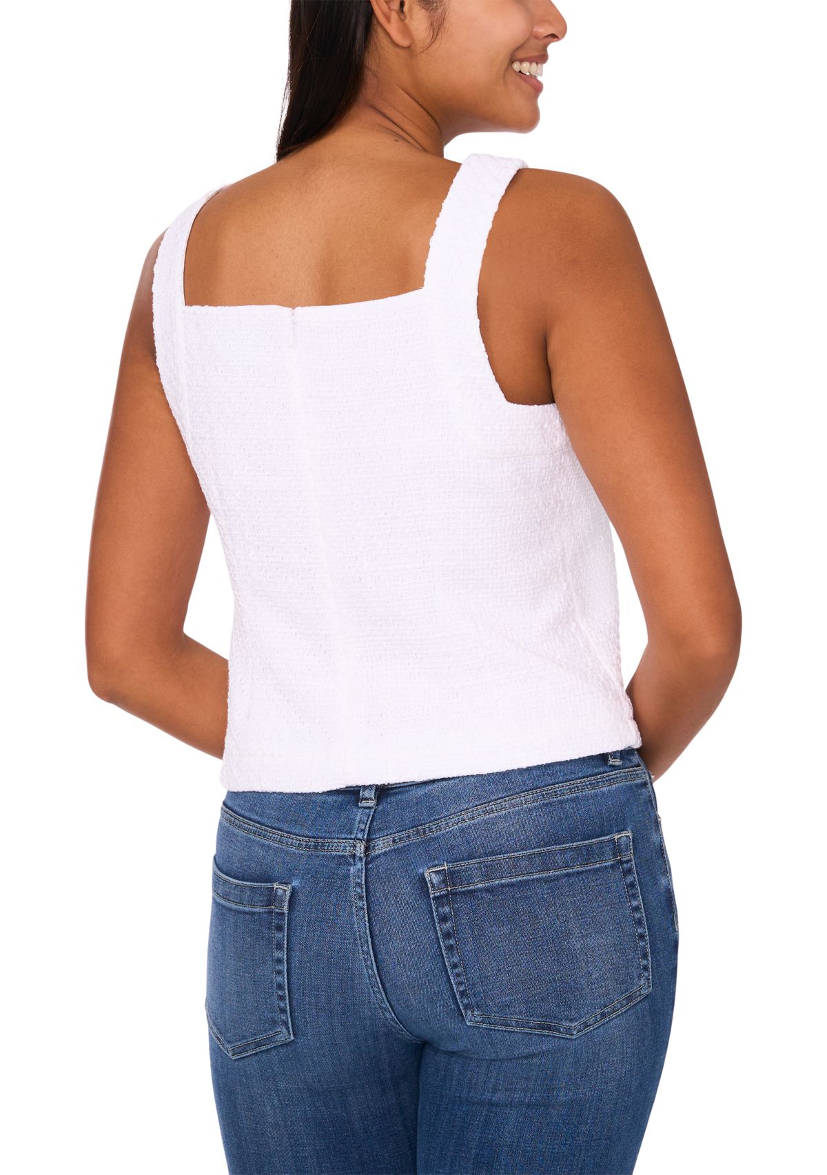 Womens Square Neck Tweed Tank Top