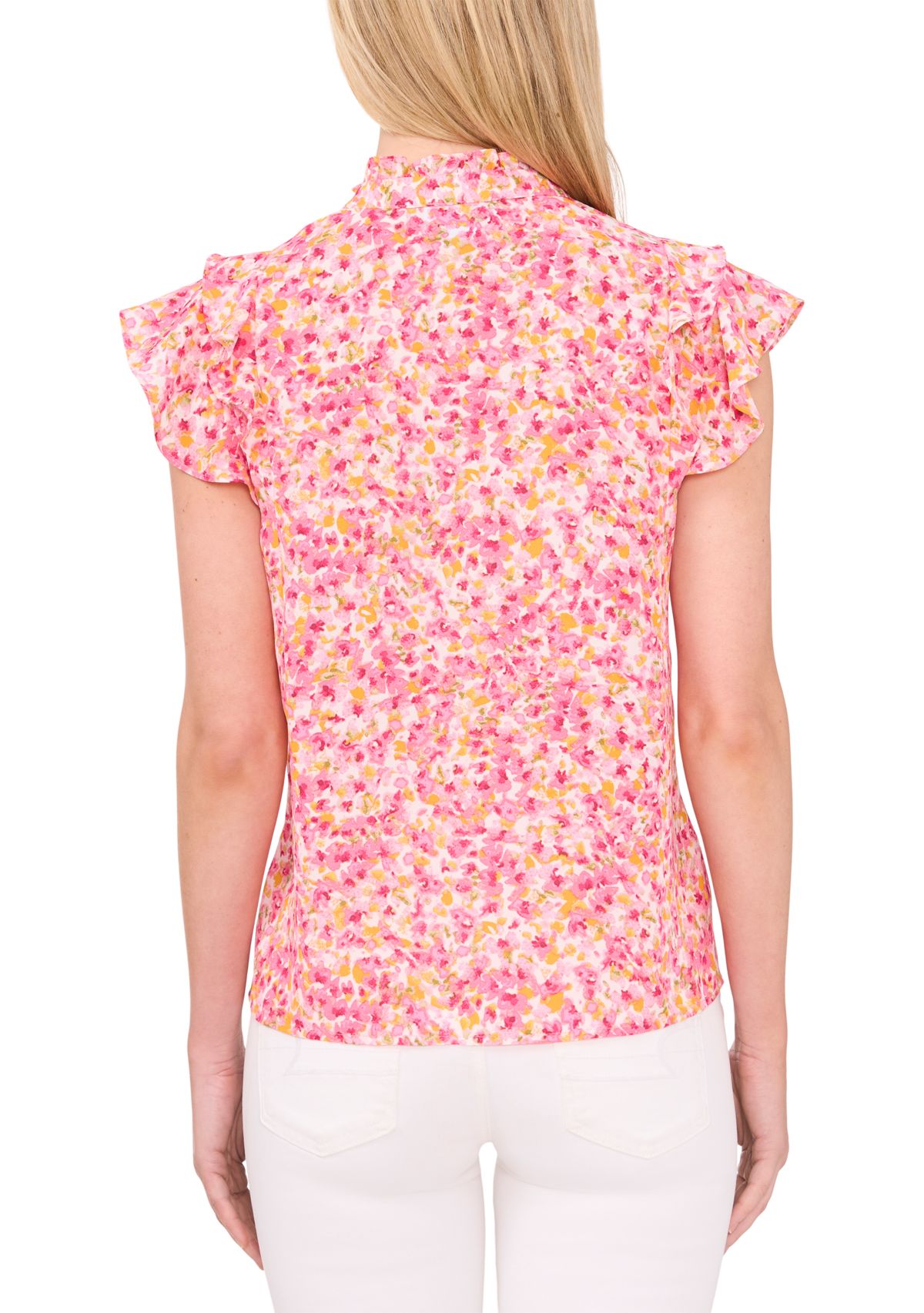 Womens Flutter Sleeve Floral Blouse